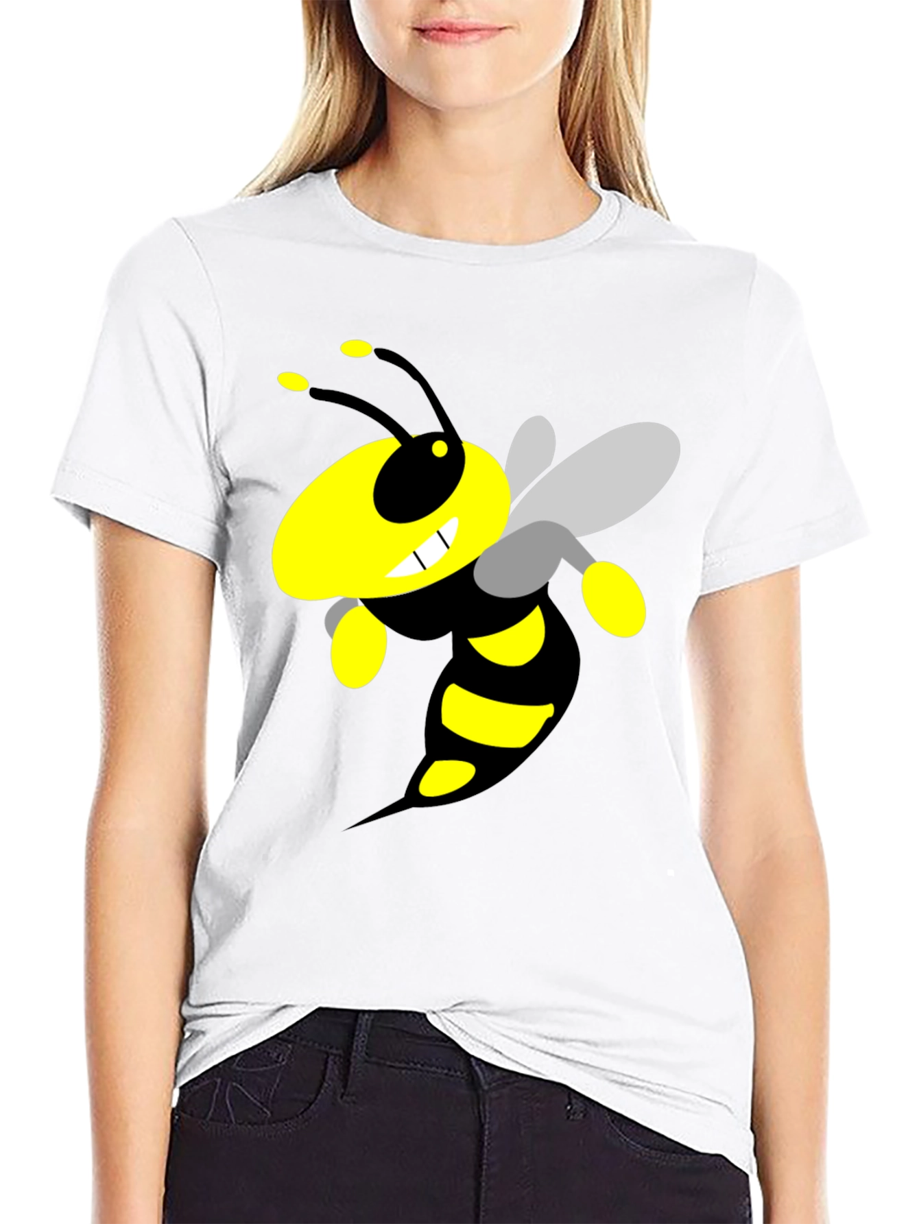 Black Cartoon Bee Graphic Black T-Shirt view 9