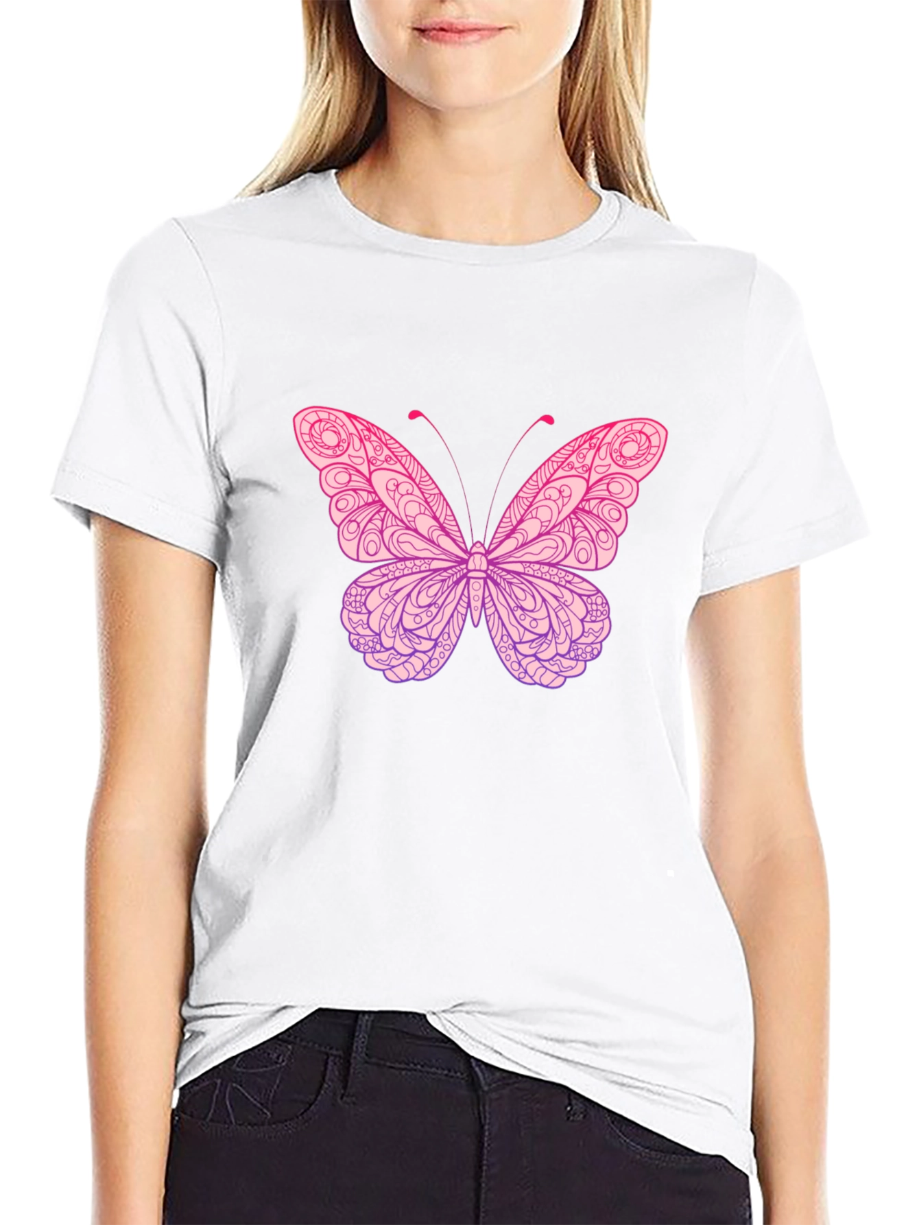 Black Butterfly Graphic Print Black T-Shirt view 9