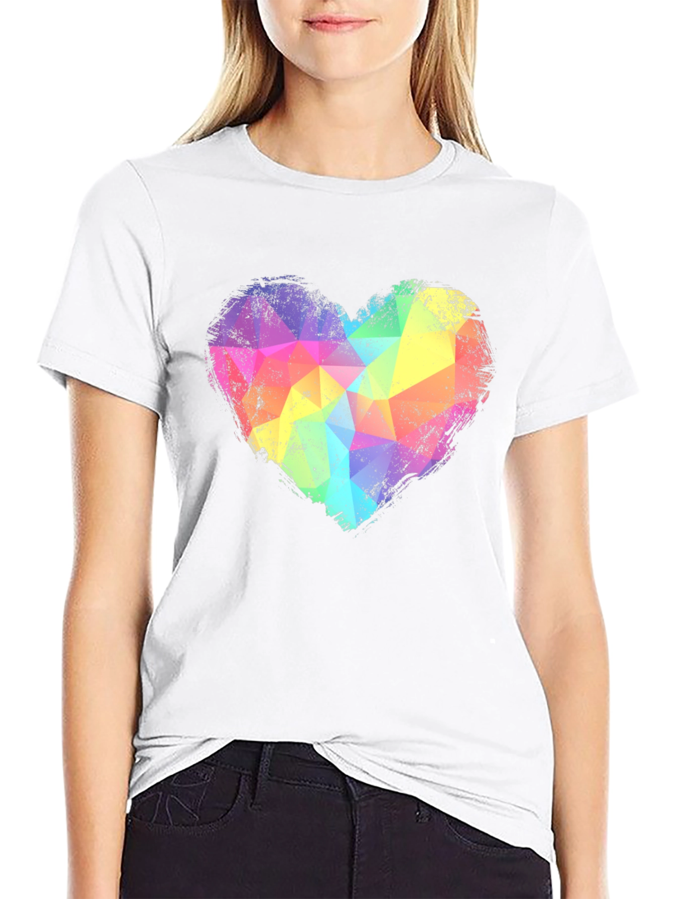 Black Rainbow Geometric Heart Graphic Tee - Black view 9