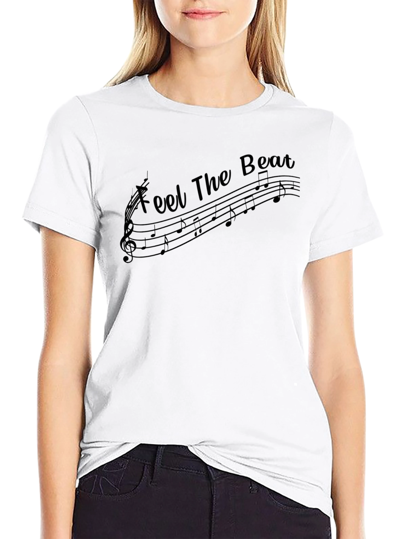 Black Feel The Beat Music Notes Black T-Shirt view 9