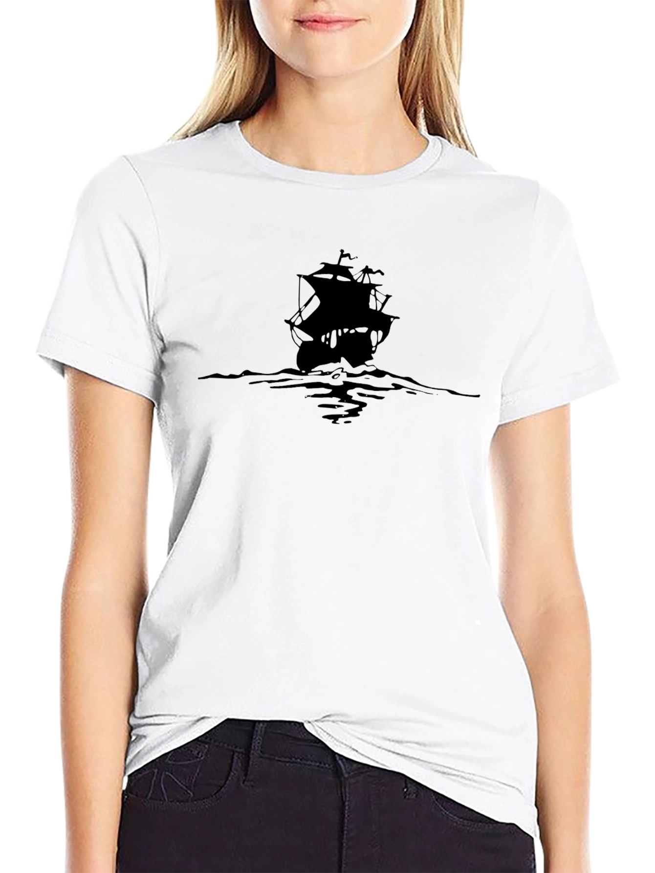 Black Men's Black Pirate Ship Graphic Tee view 9
