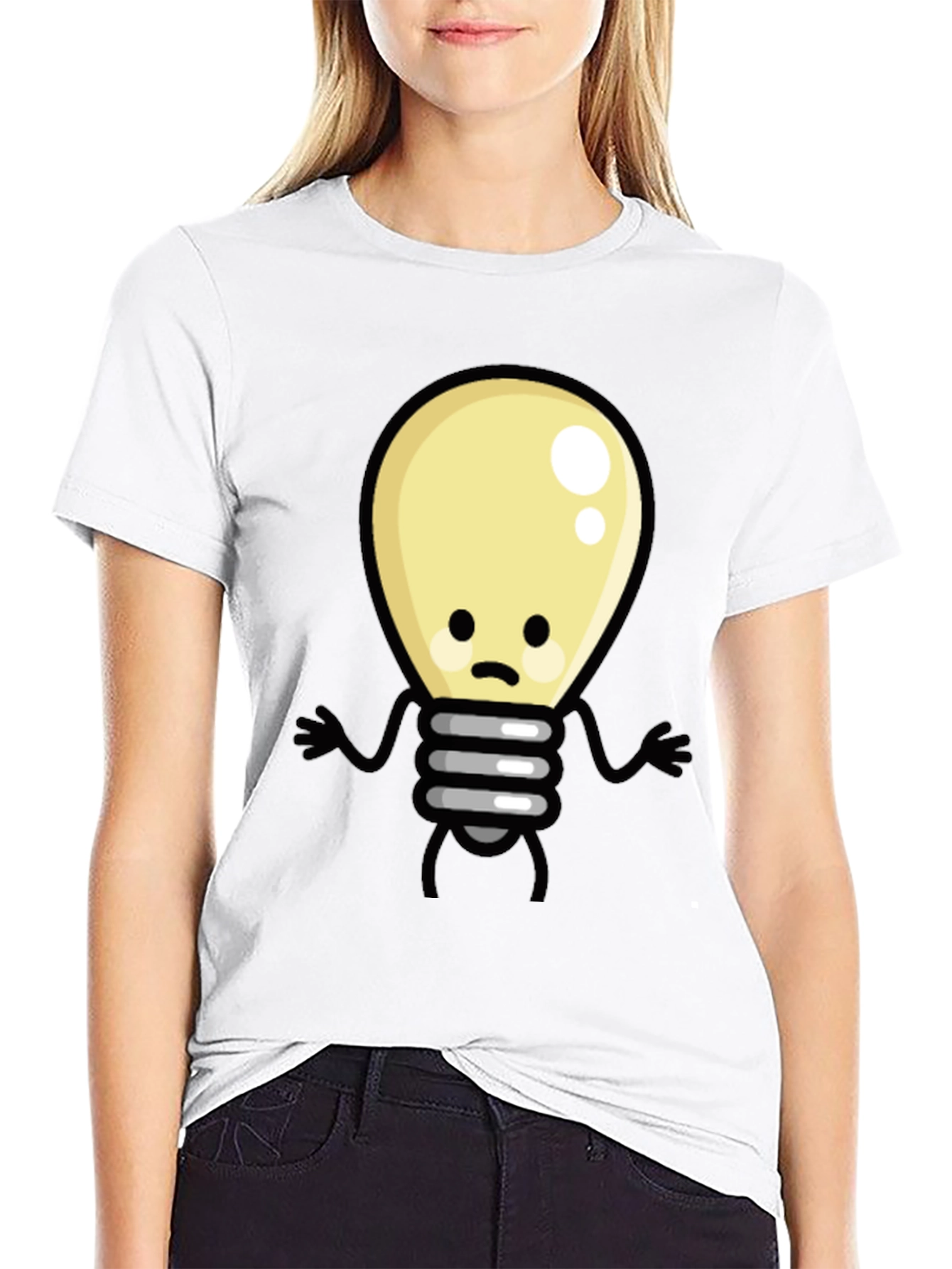 Black Funny Cartoon Light Bulb Black T-Shirt view 9