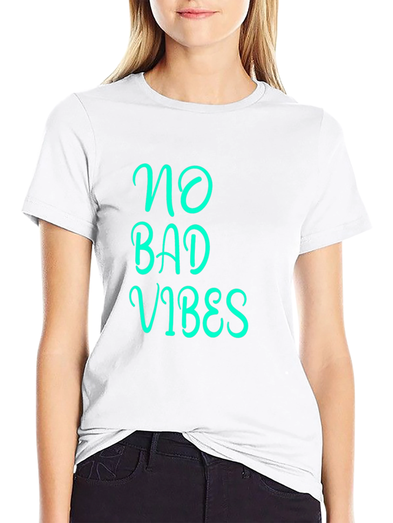 Black No Bad Vibes Graphic Tee - Black Cotton Blend view 9