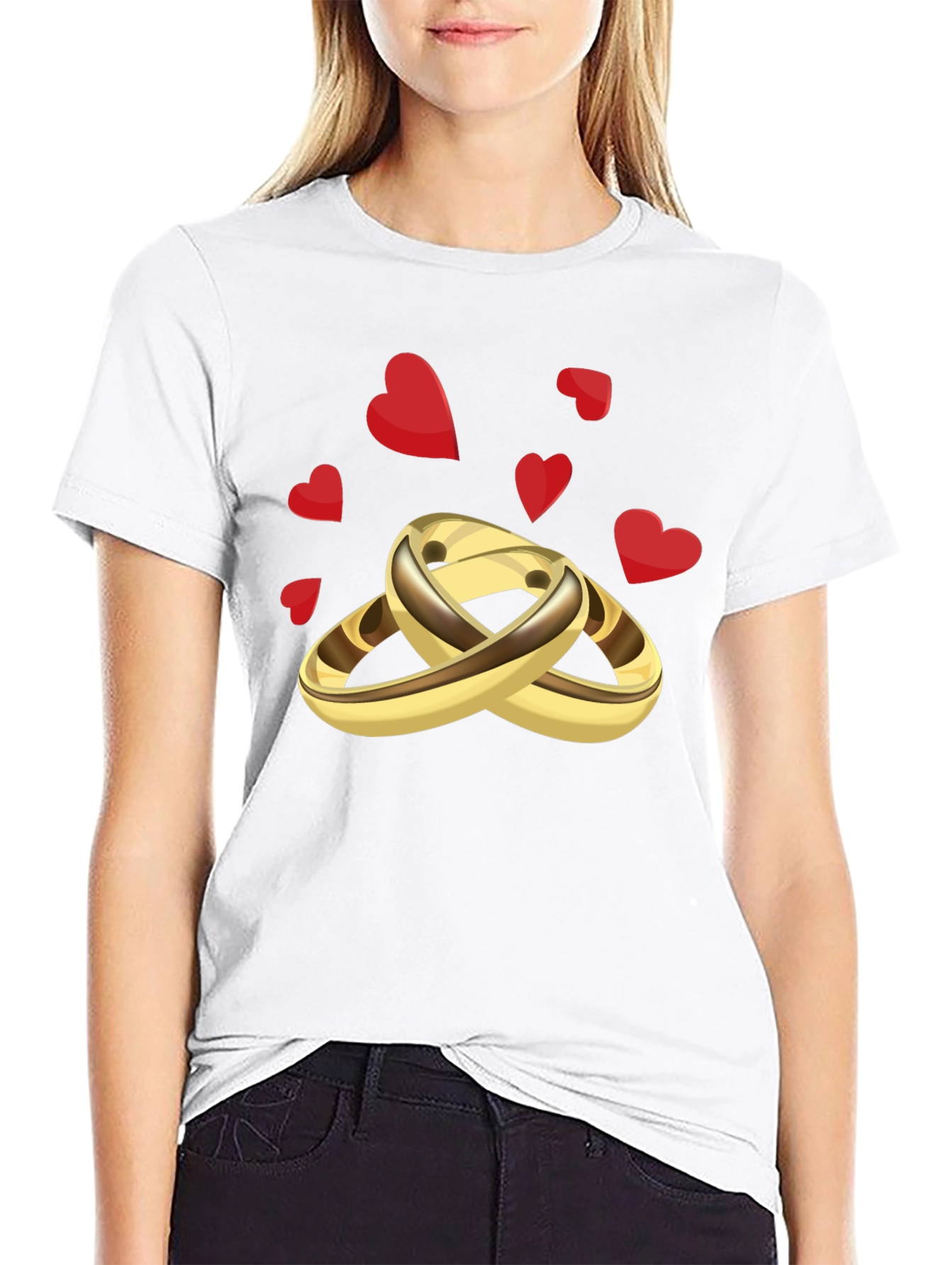 Black Golden Wedding Rings & Hearts Graphic Tee - Stylish & Unique view 9