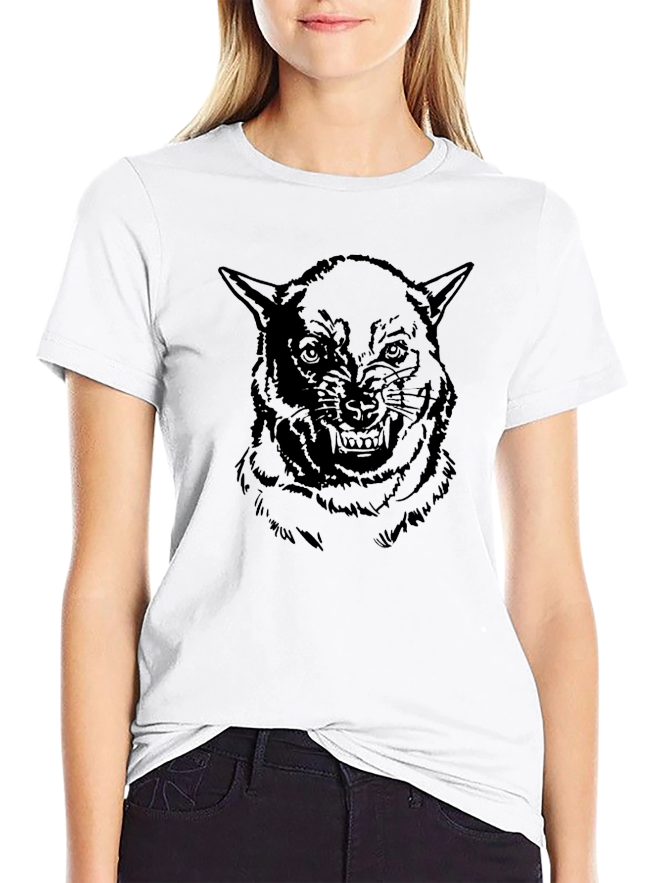 Black Men's Black Wolf Graphic Tee - Bold and Fierce Design view 9