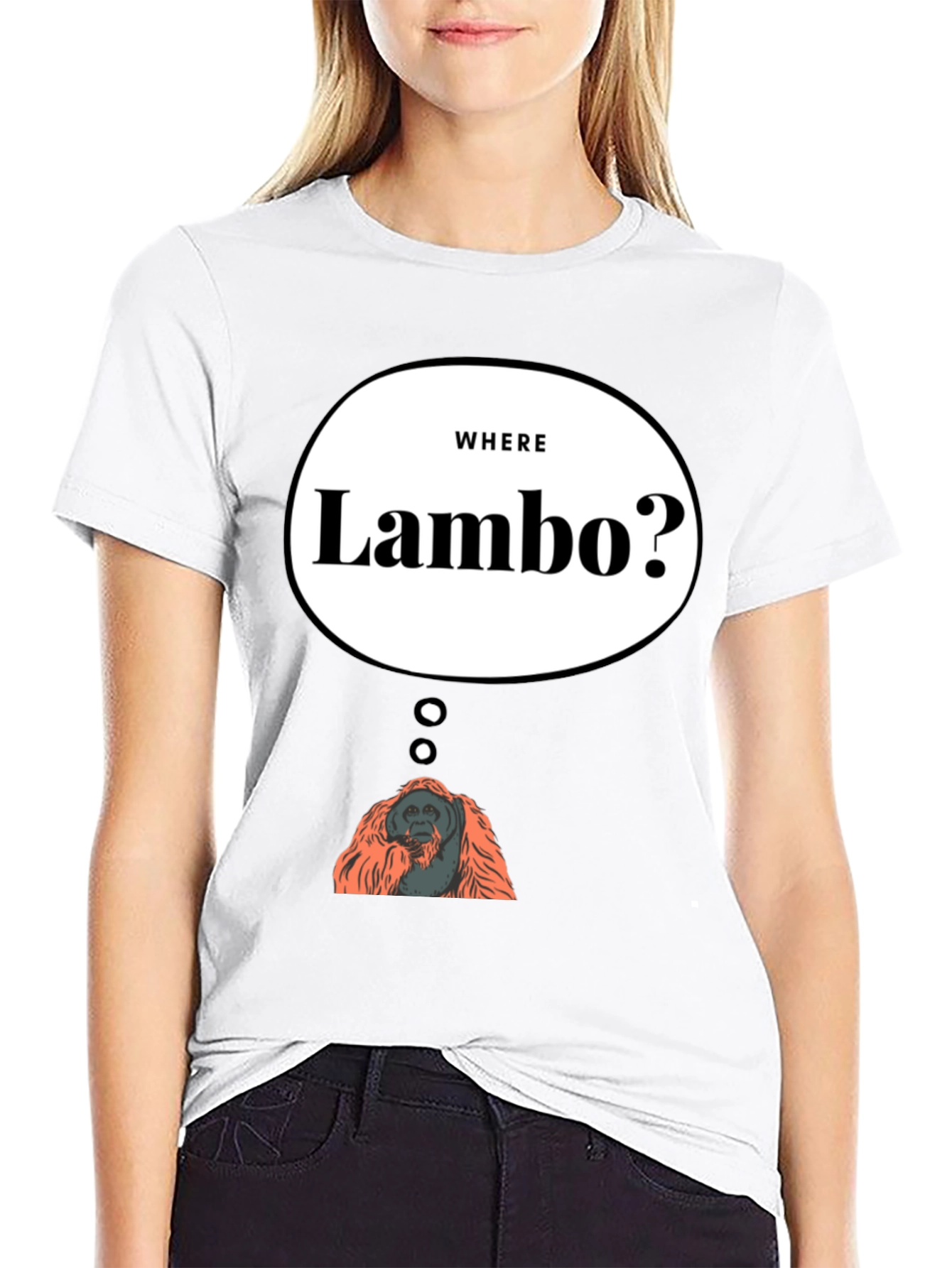 Black Where Lambo Orangutan T-Shirt - Funny Crypto Meme Tee view 9