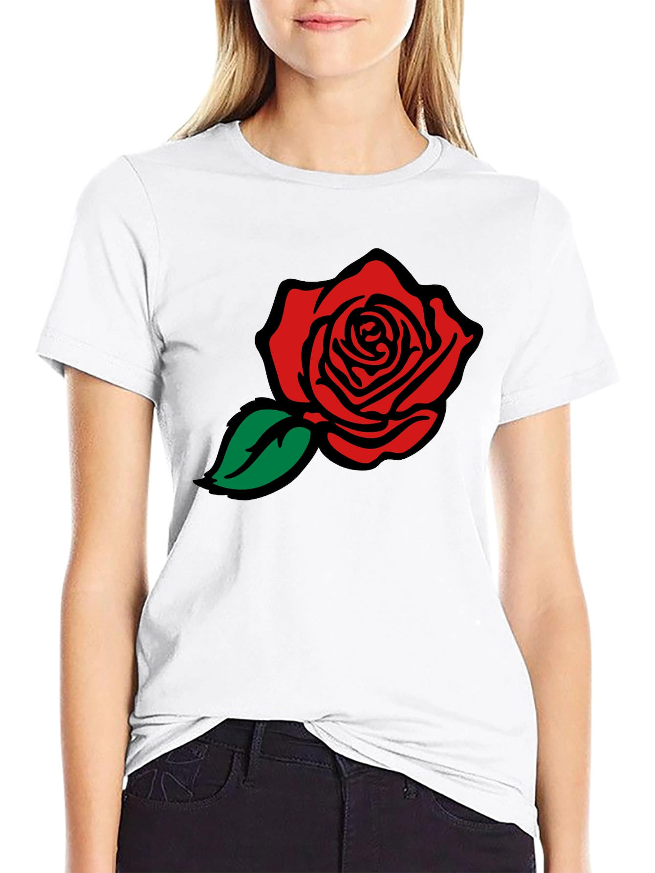 Black Black T-Shirt with Red Rose Graphic view 9