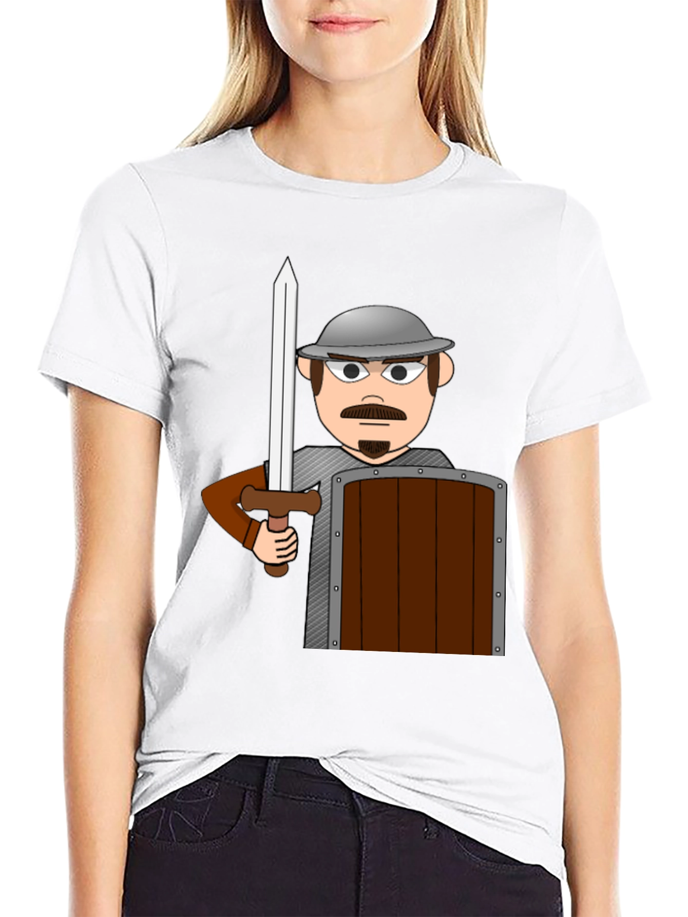 Black Cartoon Warrior T-Shirt - Novelty Graphic Tee view 9