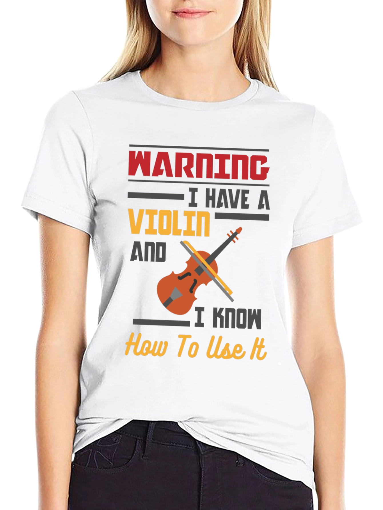 Black Warning Violin Player Black T-Shirt view 9