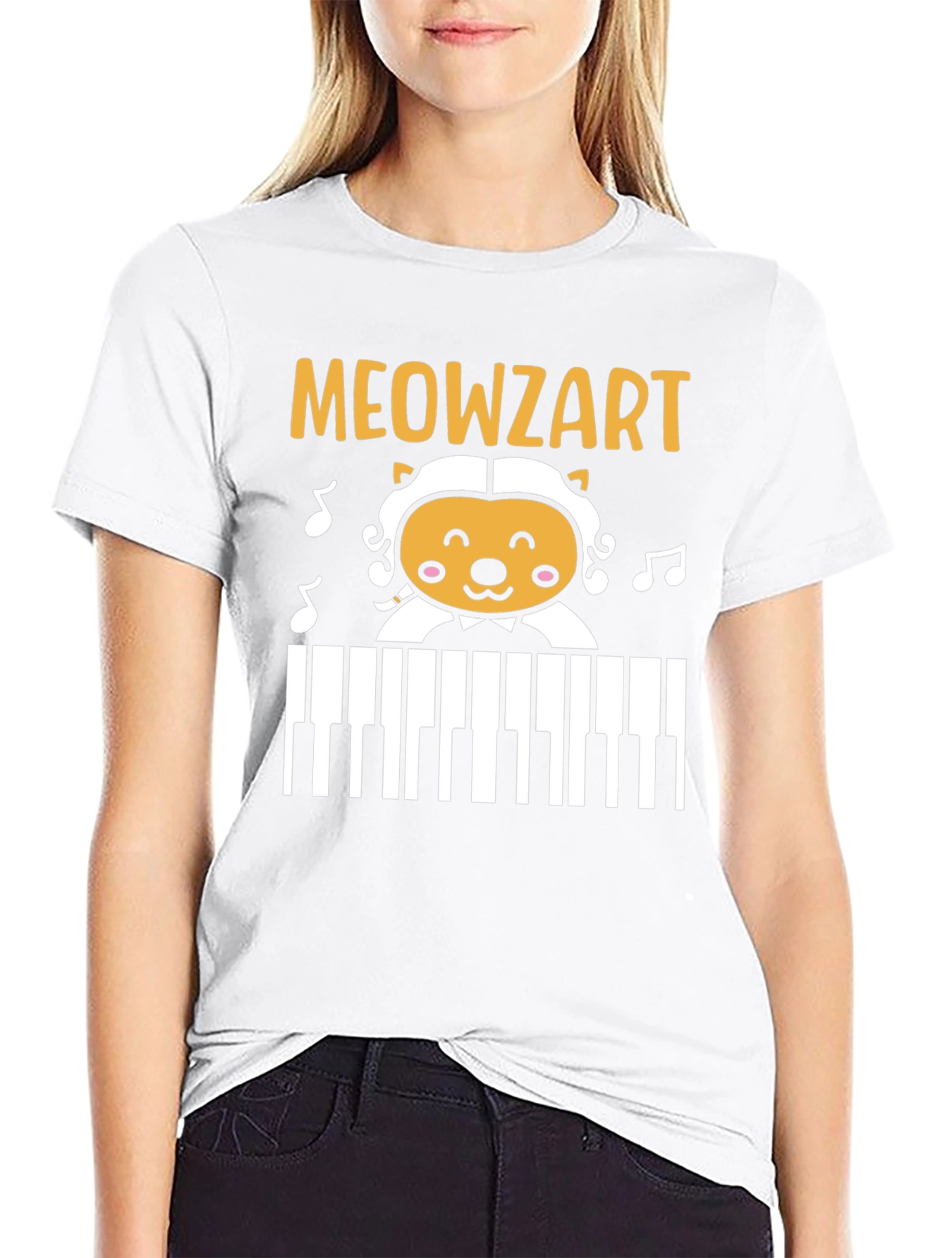 Black Meowzart Cat Piano T-Shirt - Music Lover Tee view 9