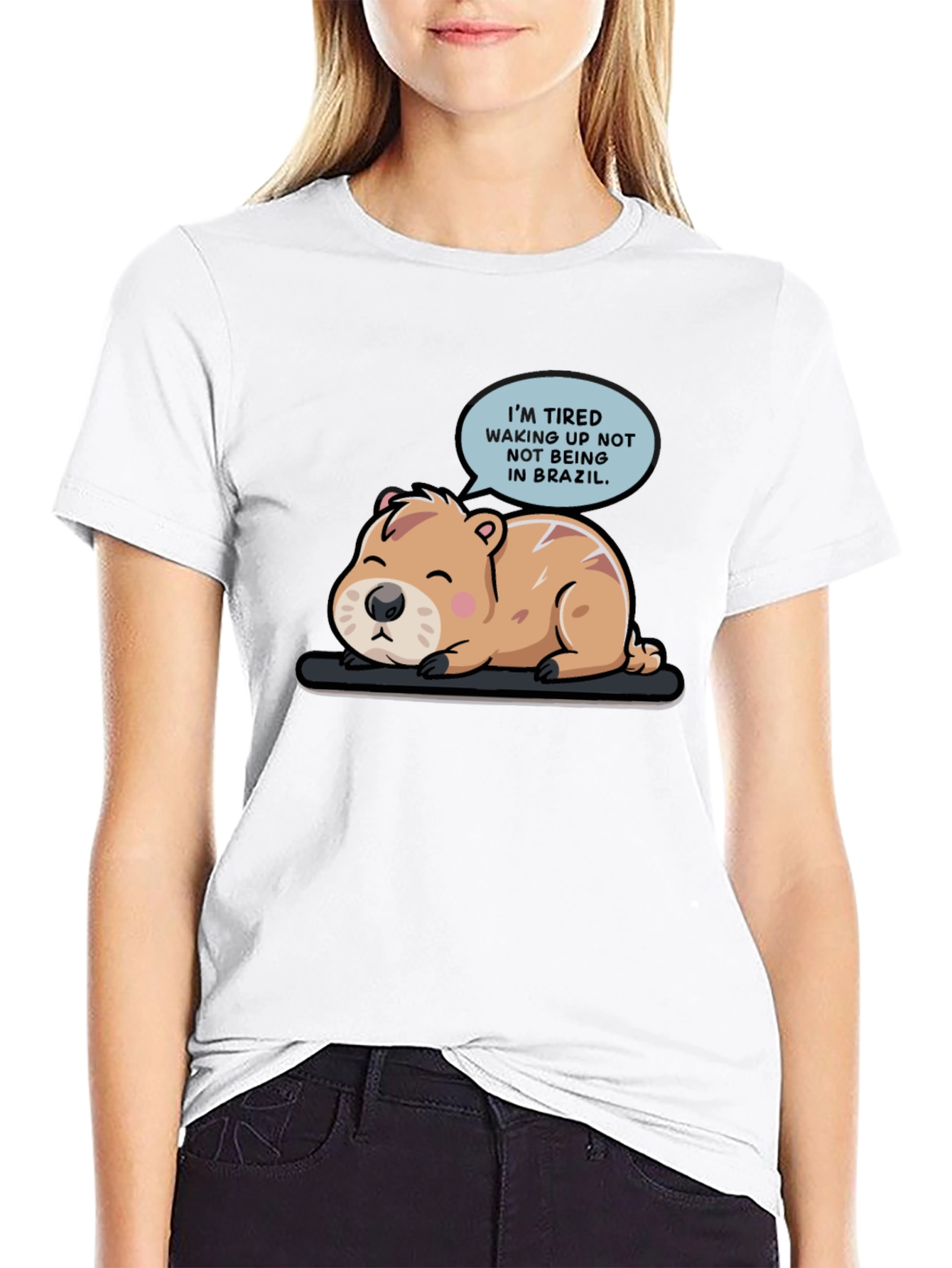 Black Tired Capybara Brazil T-Shirt view 9