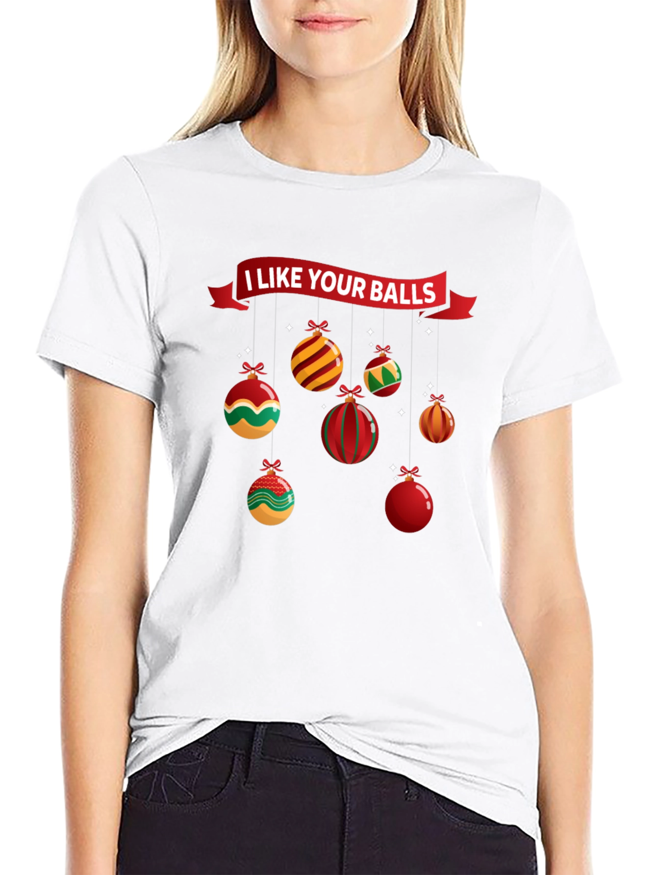 Black I Like Your Balls Christmas T-Shirt view 9