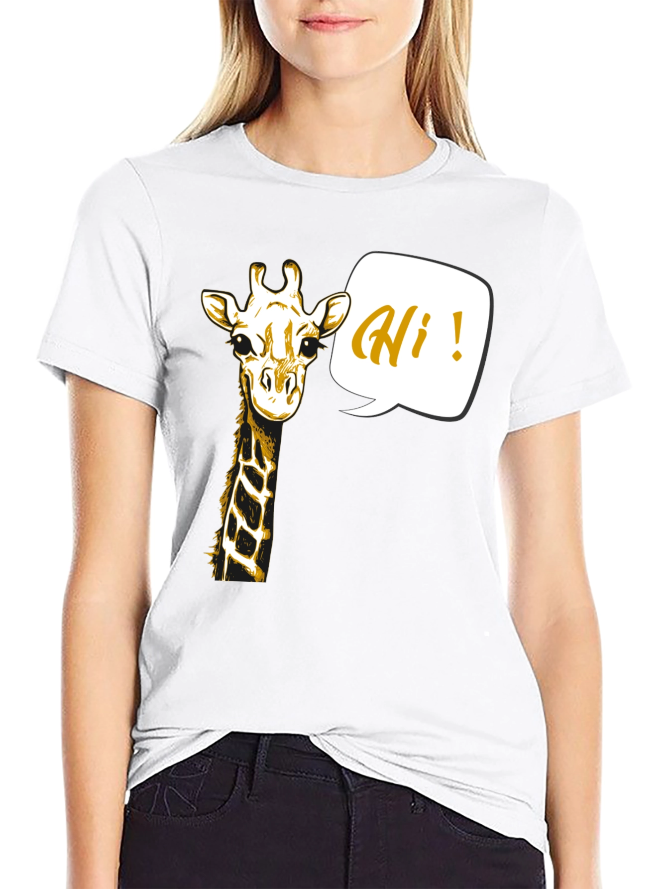 Black Giraffe Hi! Graphic Tee - Black Crew Neck Shirt view 9