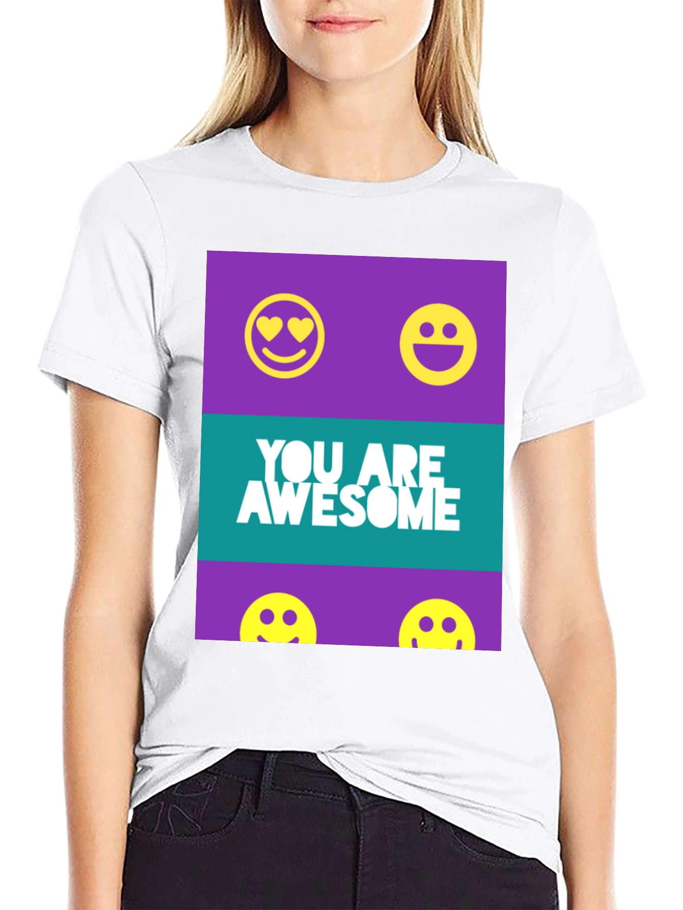 Black Awesome Graphic Tee - Trendy Smiley Face T-Shirt view 9