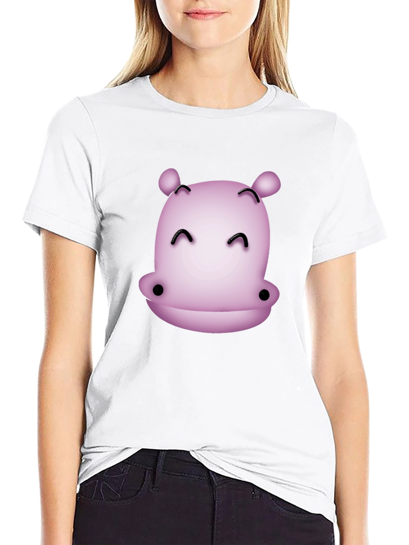 Black Cute Hippo Graphic T-Shirt - Black Casual Tee view 9