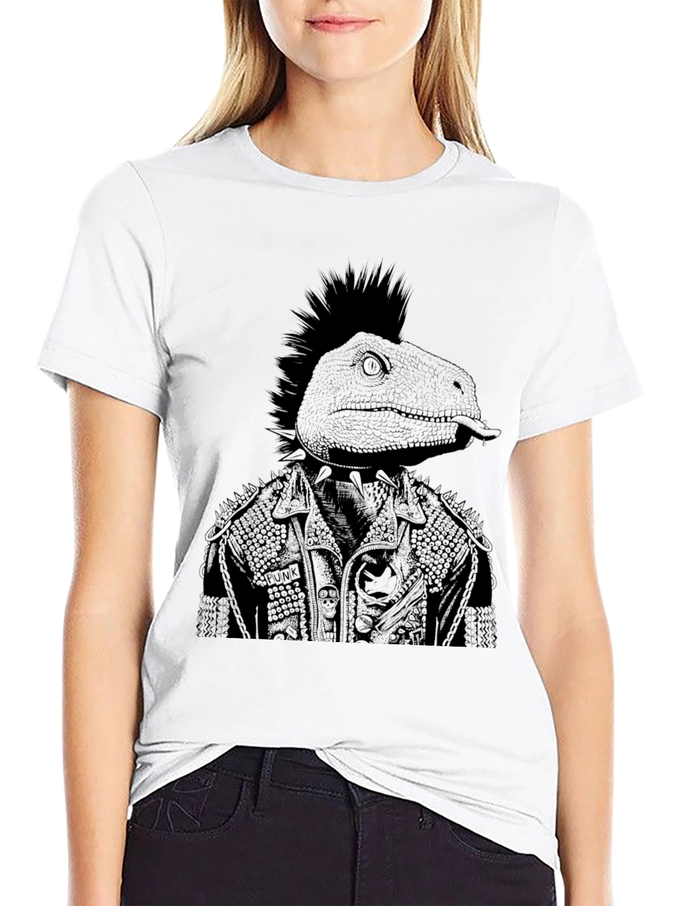 Black Punk Dino Graphic Tee - Black Cotton T-Shirt view 9