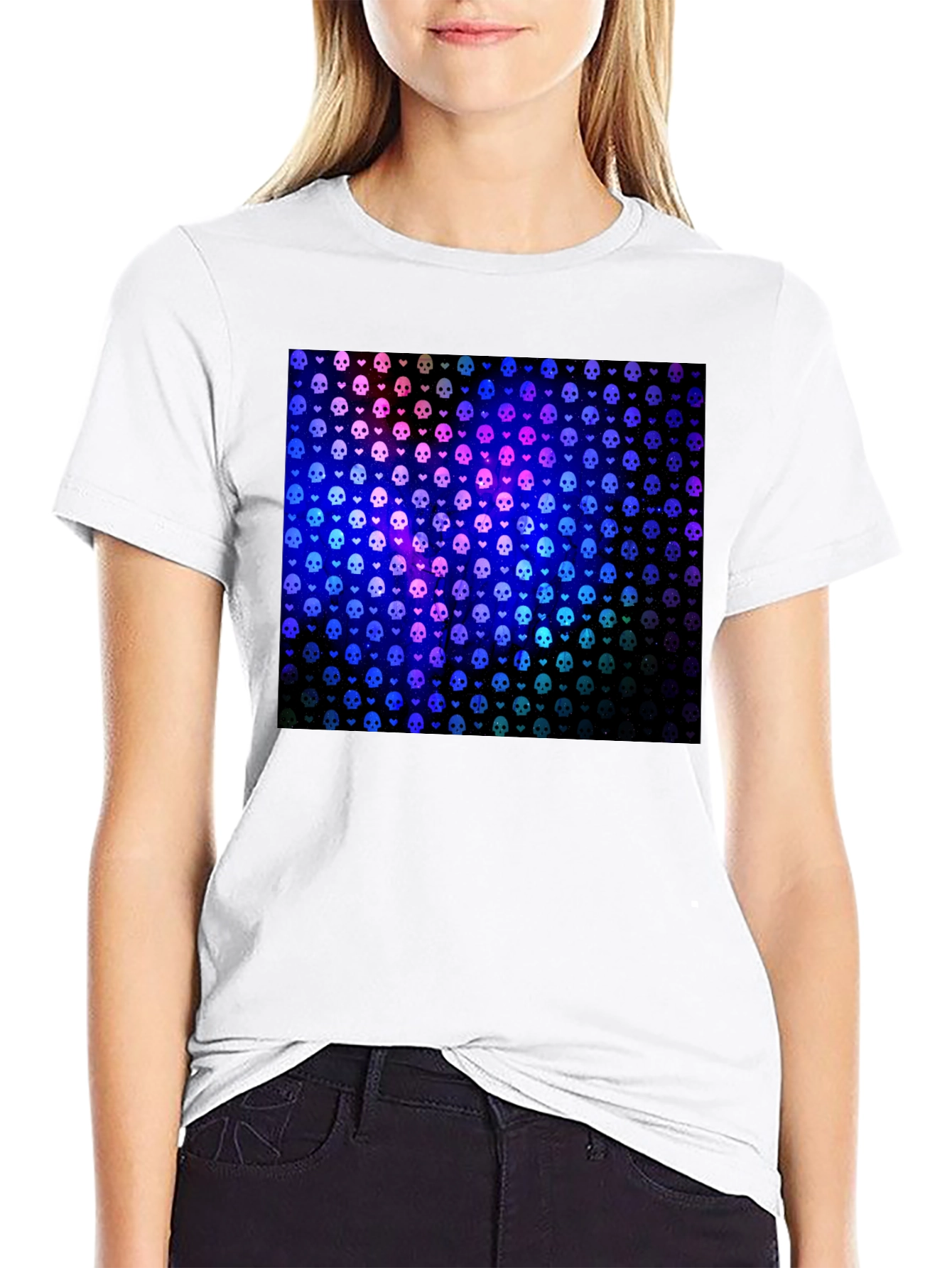 Black Skull & Heart Pattern T-Shirt view 9