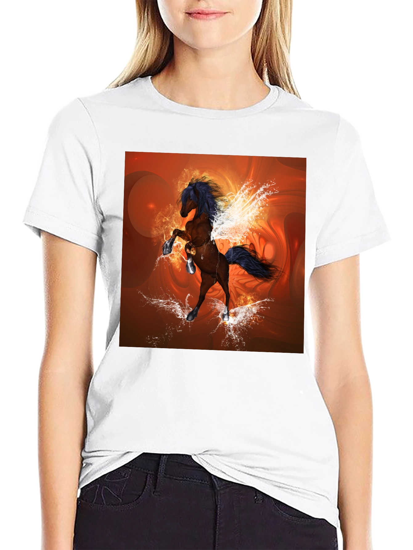 Black Fantasy Horse Graphic Black T-Shirt view 9