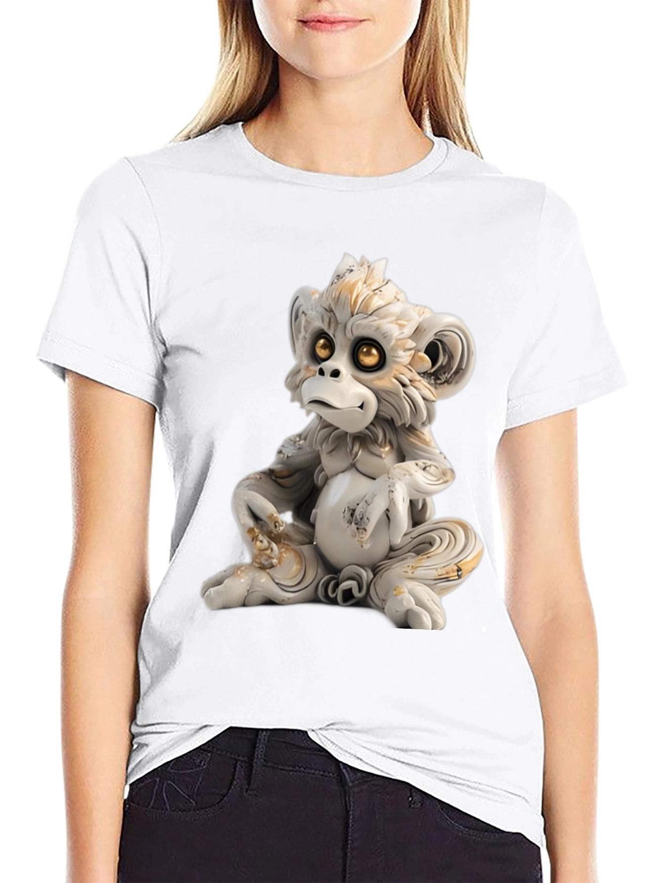 Black Monkey Statue Graphic Tee - Soft Cotton Blend view 9