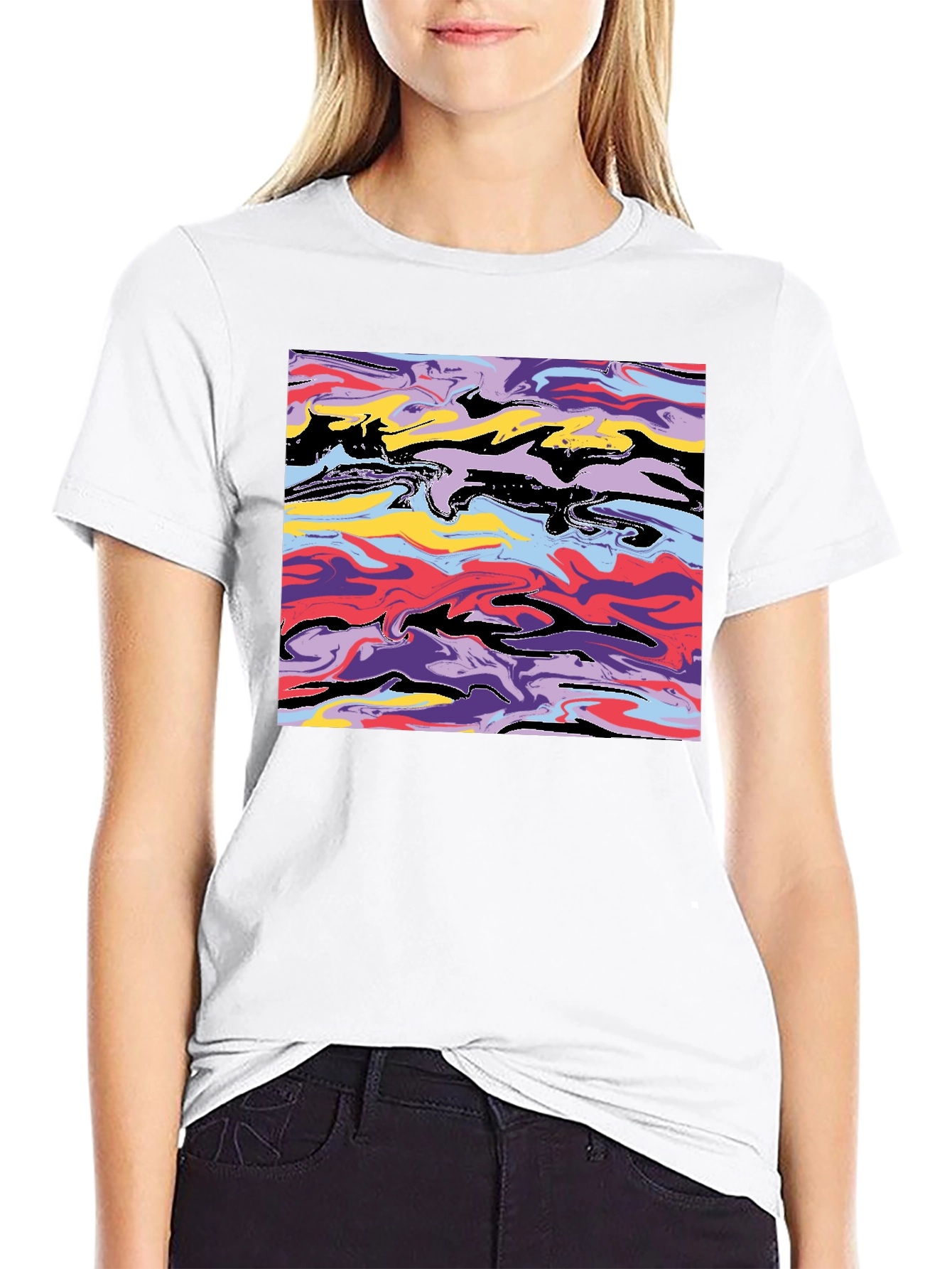 Black Abstract Swirl Graphic Black T-Shirt view 9