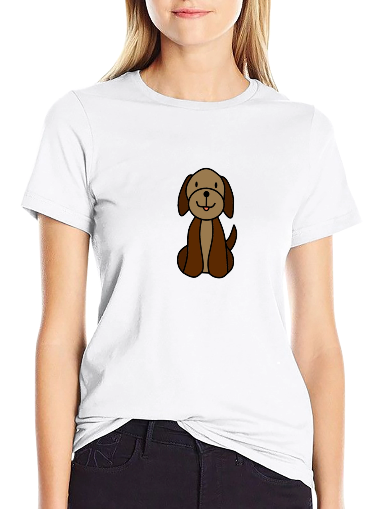 Black Cute Cartoon Dog Graphic Black T-Shirt view 9