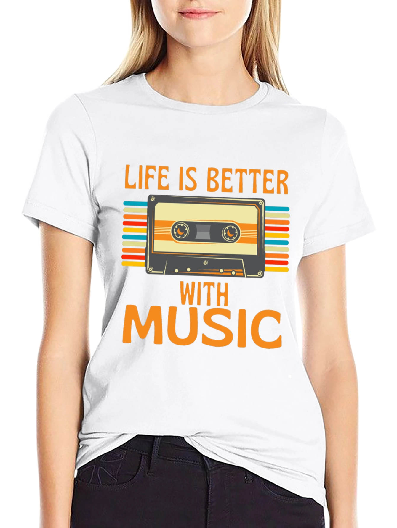 Black Retro Music Cassette T-Shirt - Life is Better With Music view 9