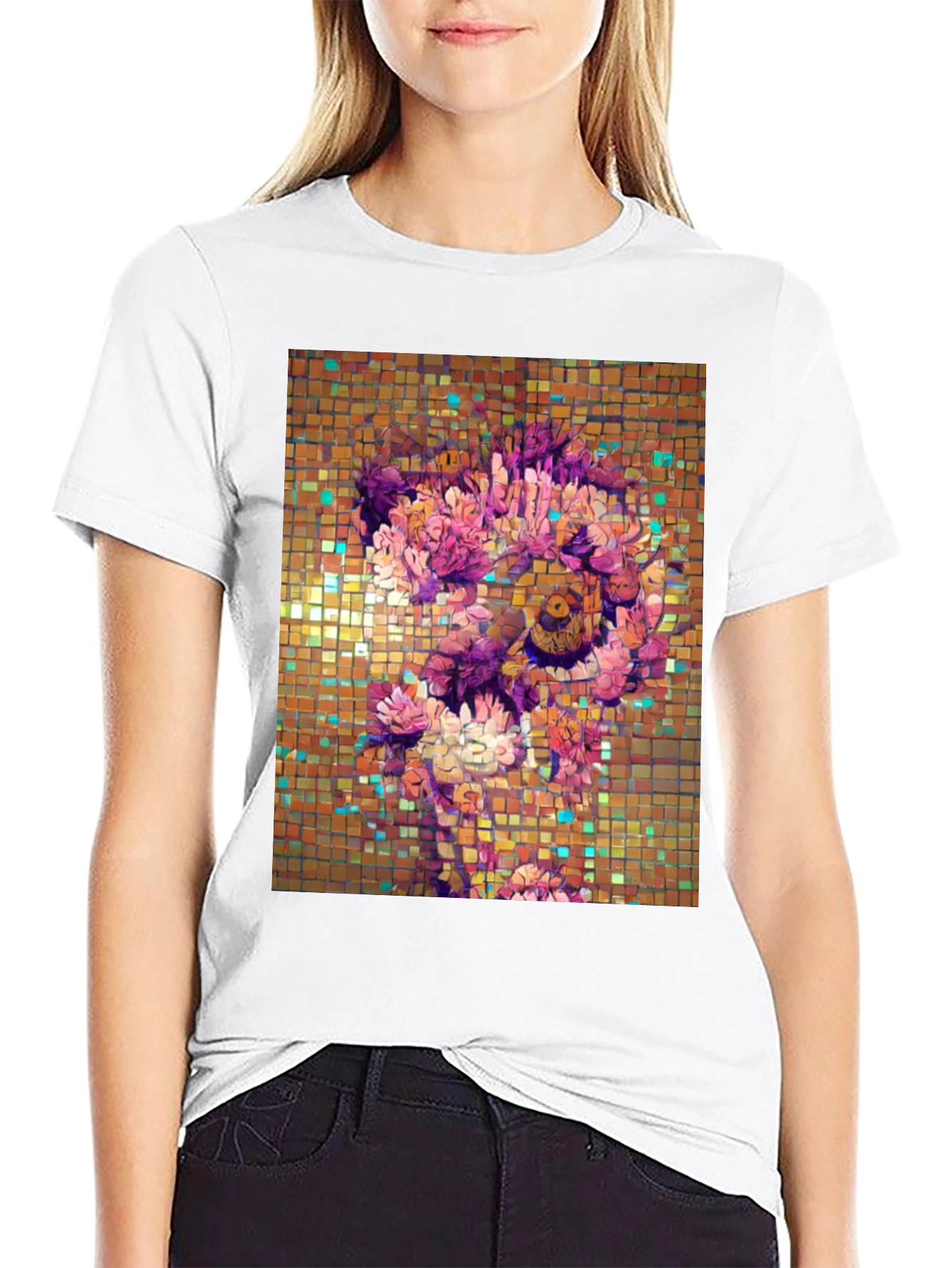 Black Floral Mosaic Graphic T-Shirt view 9