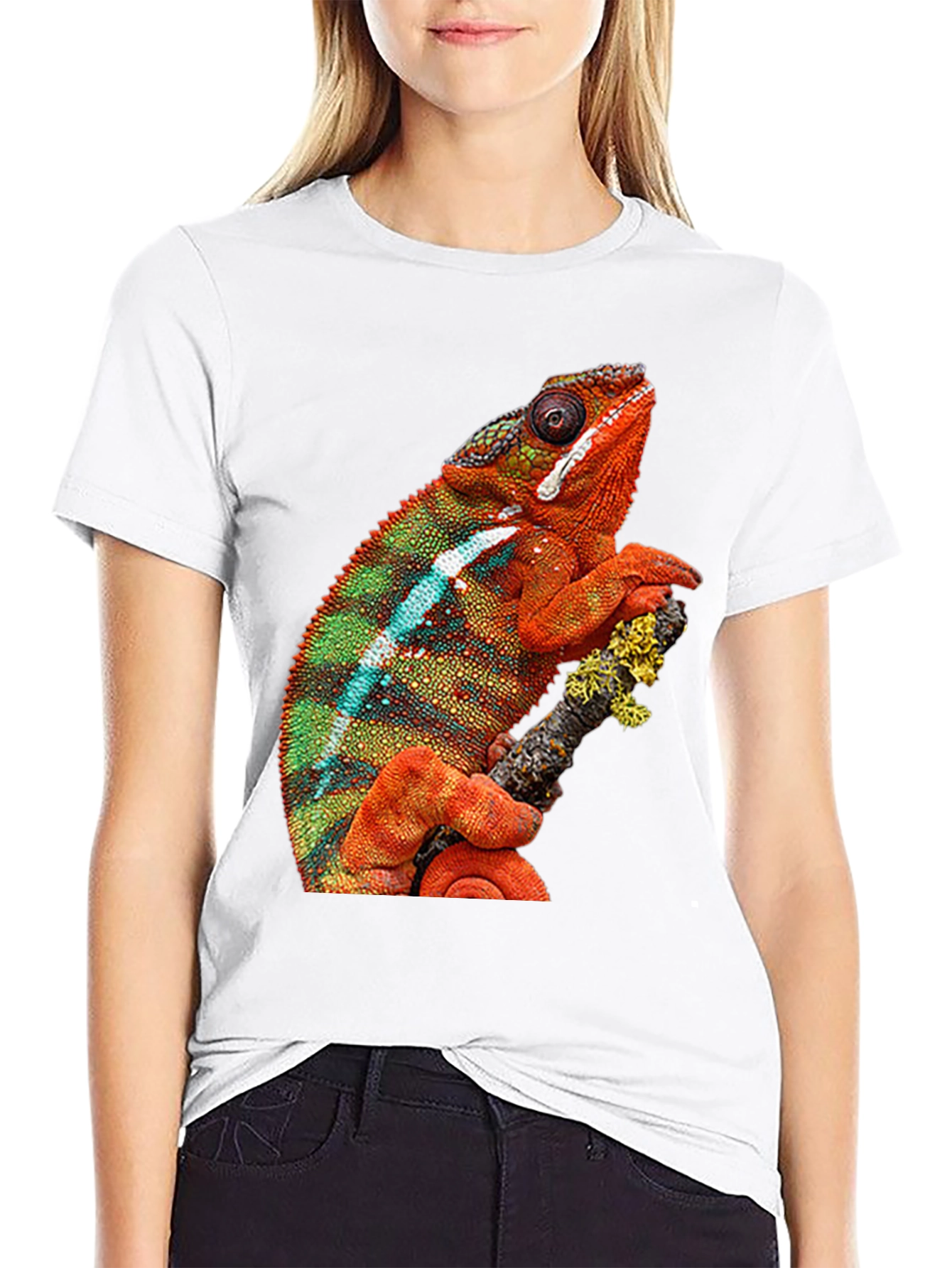 Black Chameleon Graphic Print Crew Neck T-Shirt view 9