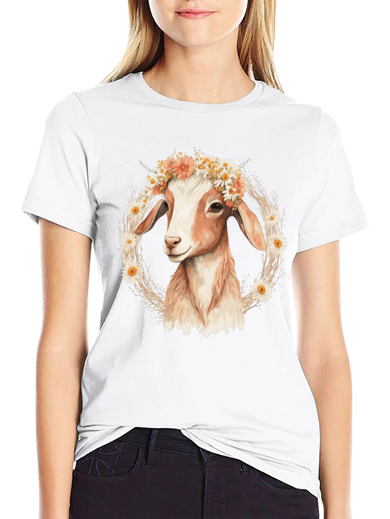 Black Goat with Flower Crown T-Shirt view 9