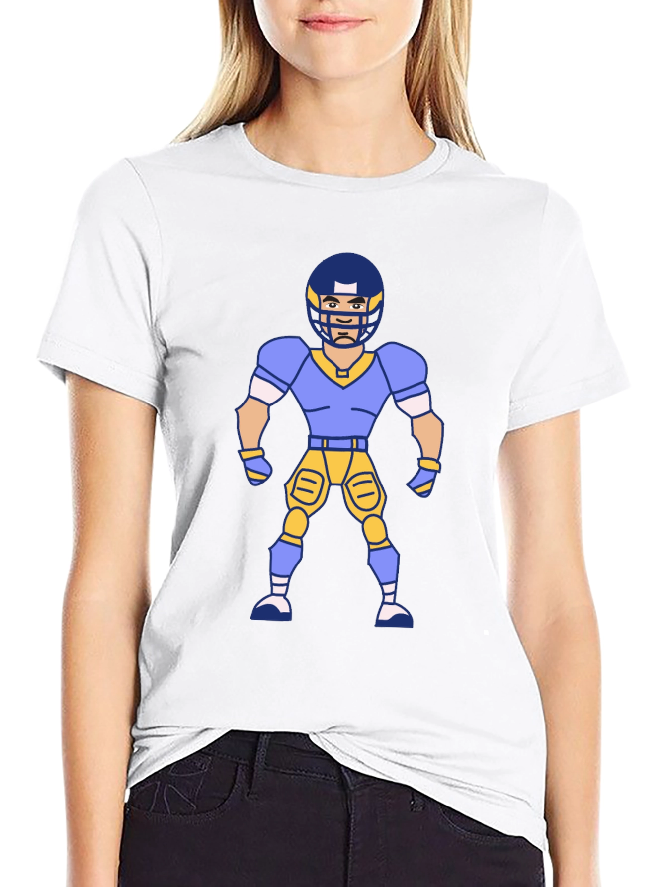 Black Cartoon Football Player Graphic T-Shirt view 9