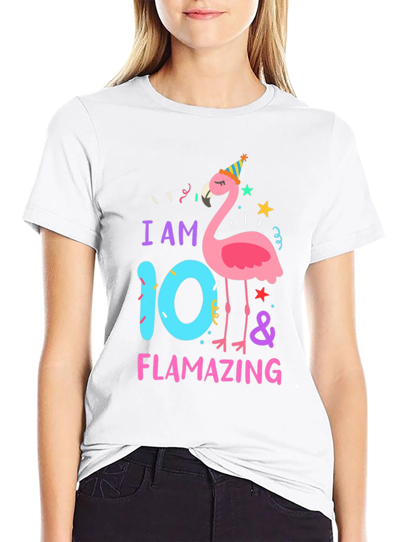 Black Flamazing 10th Birthday T-Shirt - Flamingo Party view 9