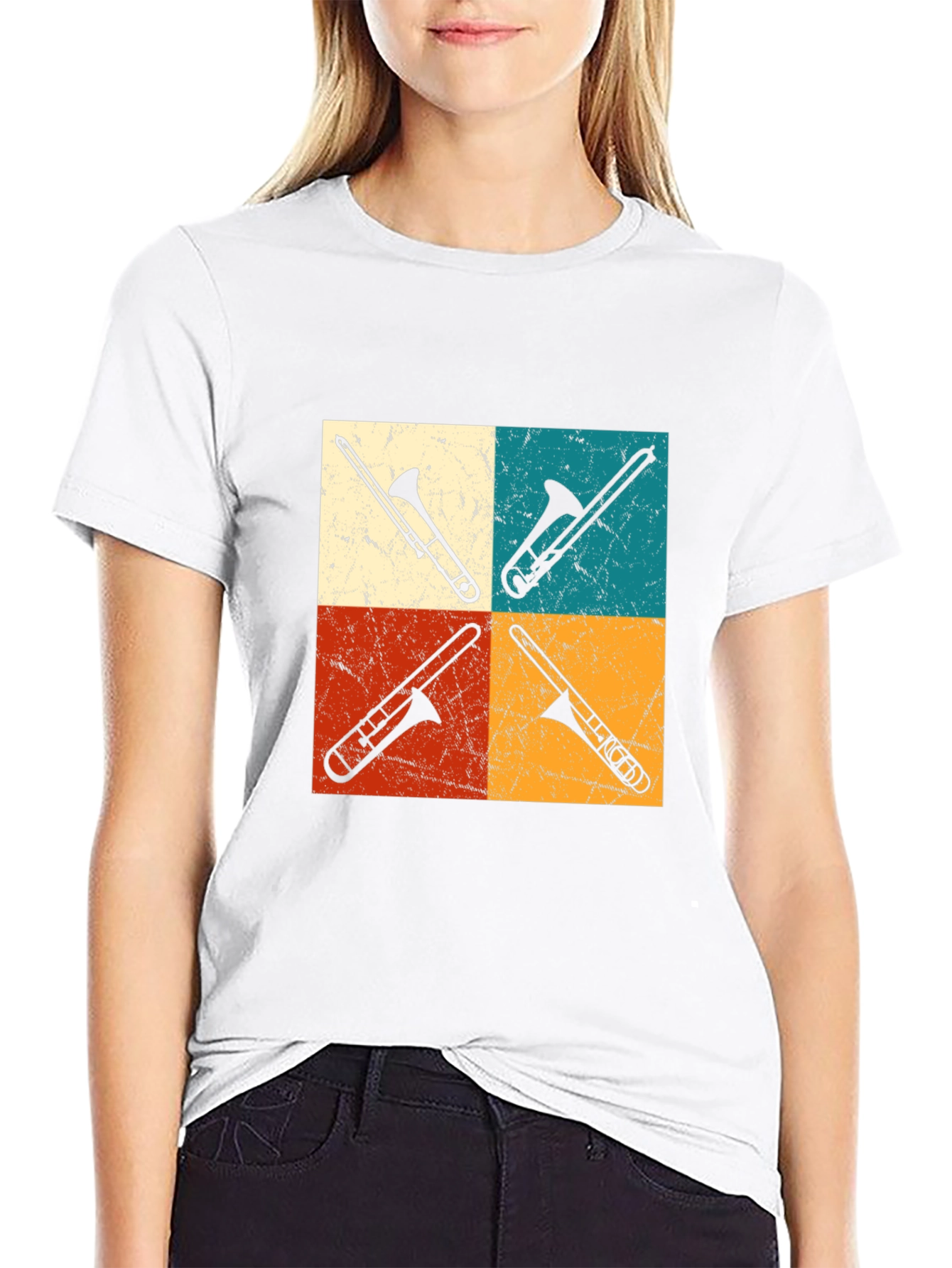 Black Retro Trombone Quartet Tee view 9