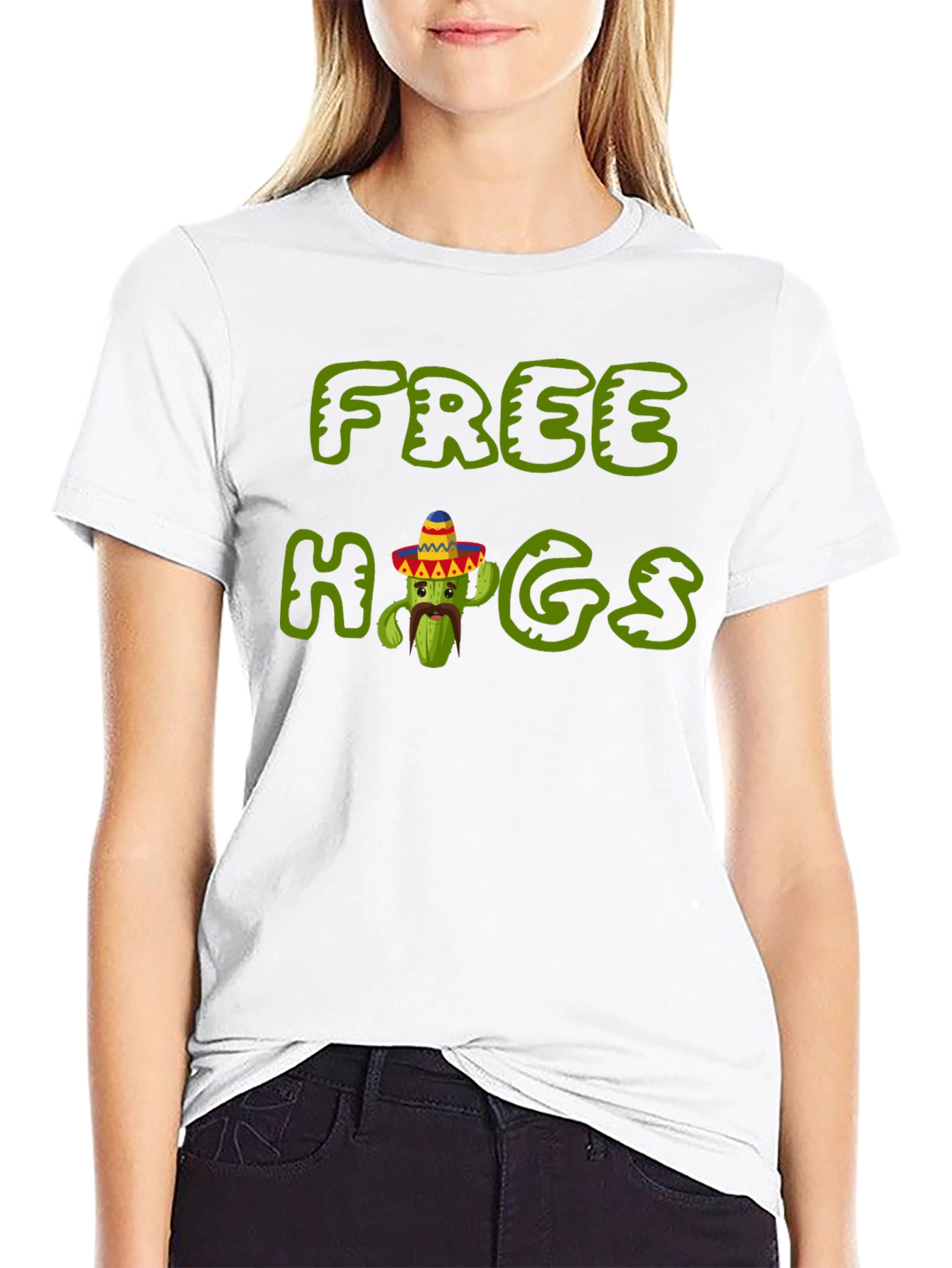 Black Free Hugs Cactus Tee - Soft Black Cotton T-Shirt view 9