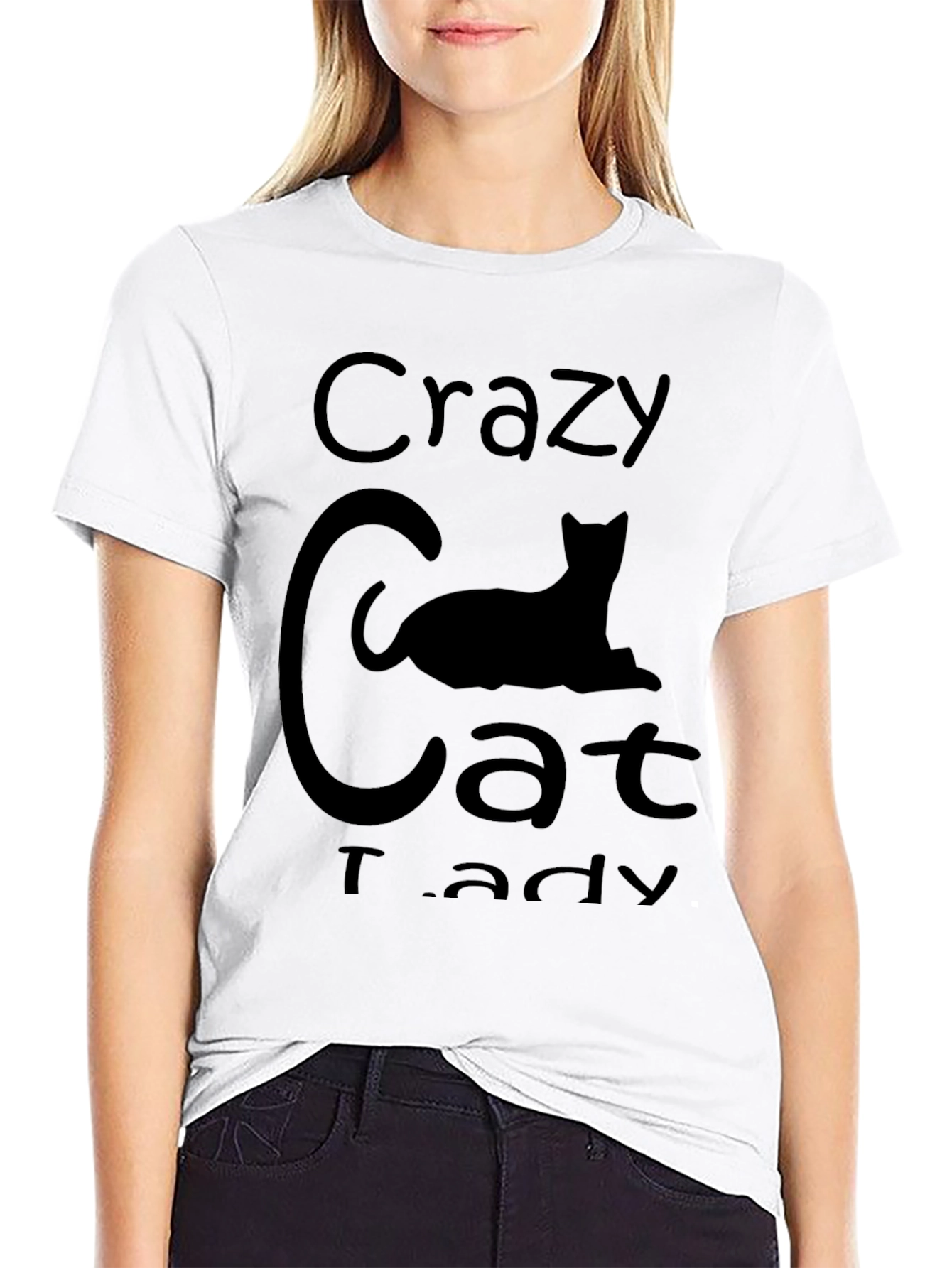 Black Crazy Cat Lady T-Shirt - Black view 9