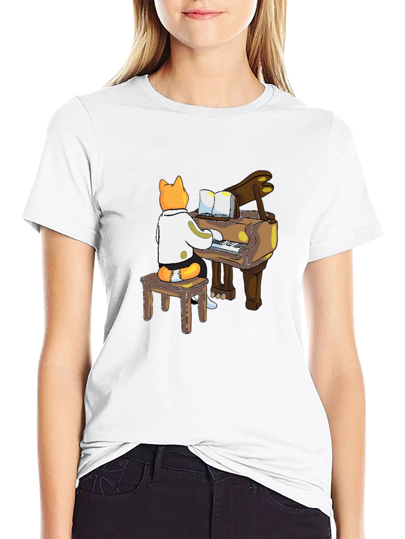 Black Cat Pianist T-Shirt - Black Graphic Tee view 9