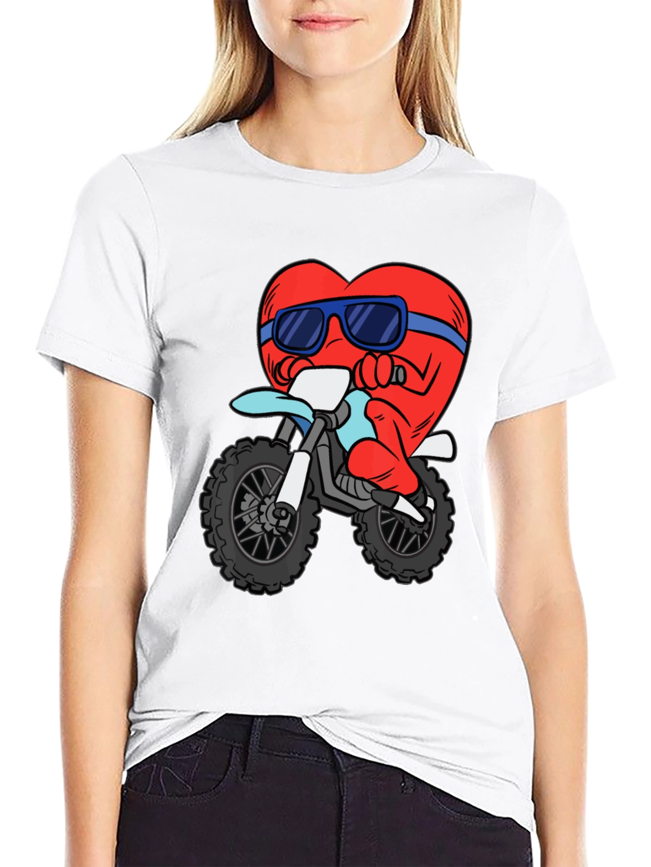 Black Heart Riding a Motorcycle Graphic T-Shirt view 9