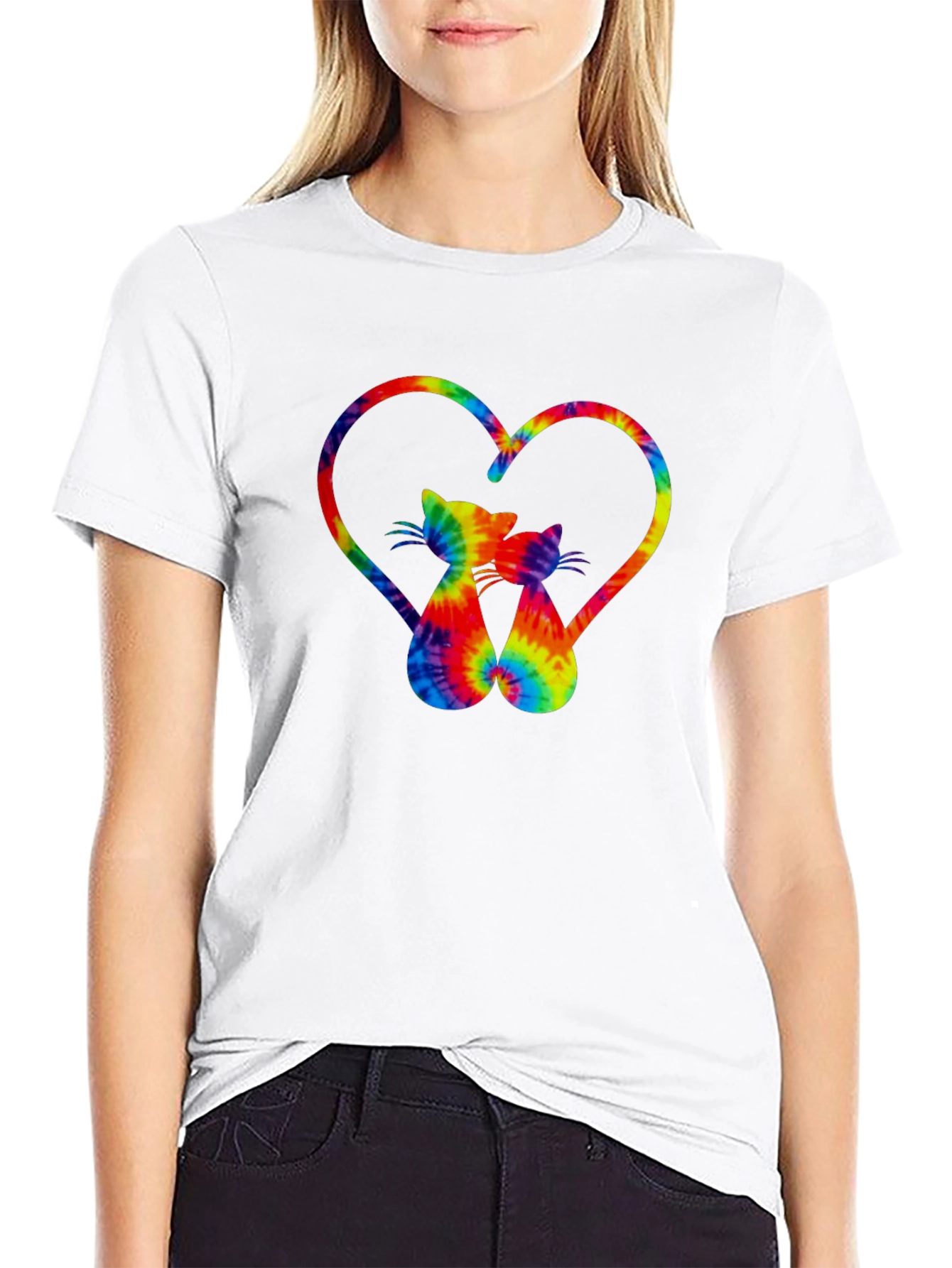 Black Tie-Dye Cat Heart Graphic Tee - Stylish Casual Wear view 9