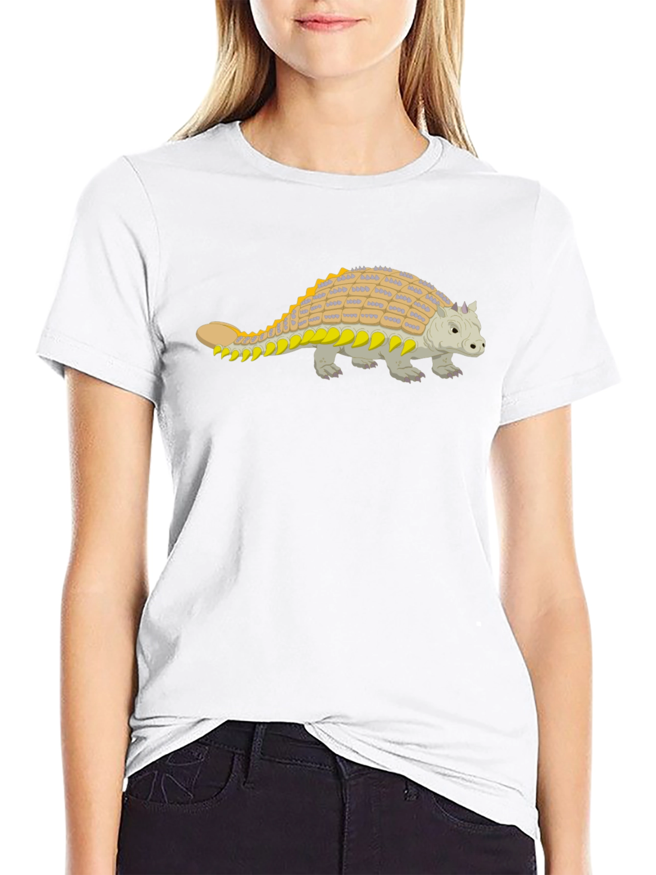 Black Ankylosaurus Dinosaur Graphic Tee - Black Cotton Shirt view 9