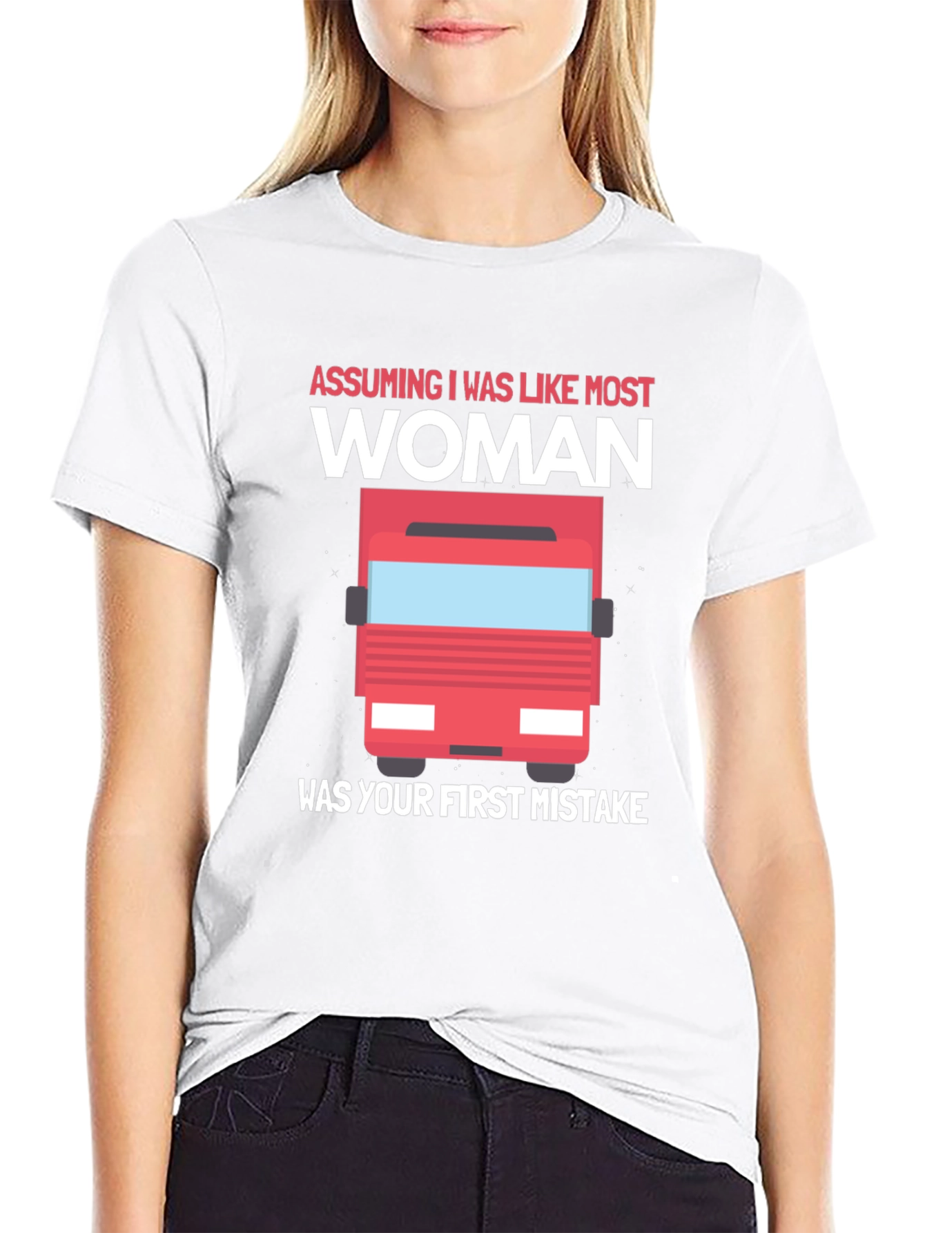 Black Trucker Woman T-Shirt - First Mistake Tee view 9