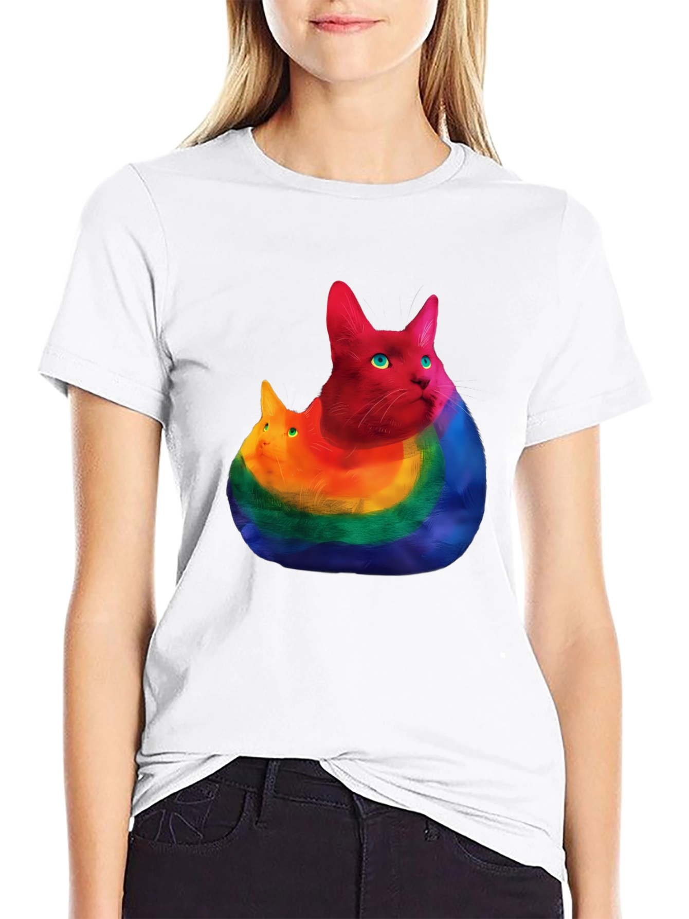 Black Rainbow Cat Graphic T-Shirt - Prideful Purrfection view 9