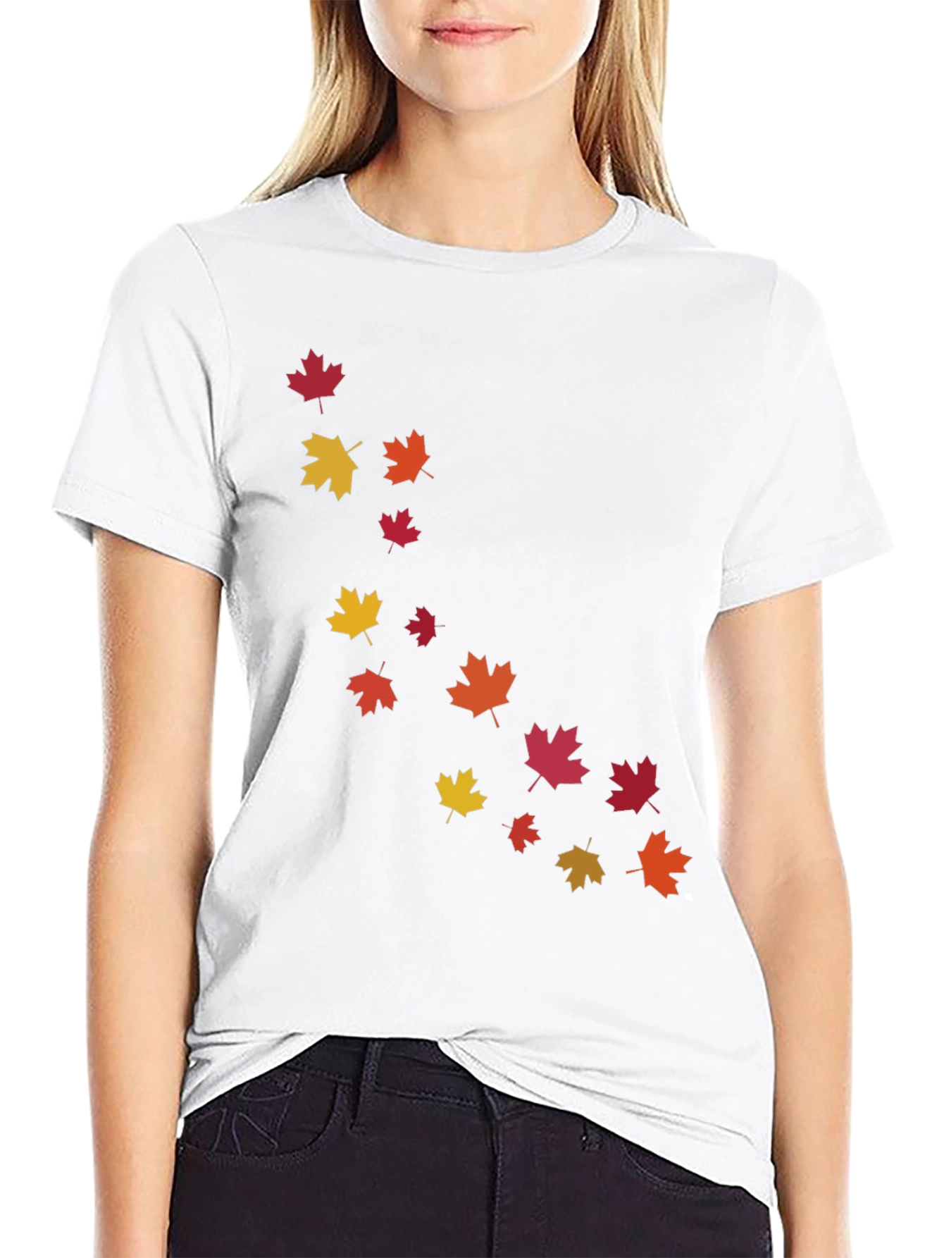 Black Autumn Maple Leaves Print Black T-Shirt view 9