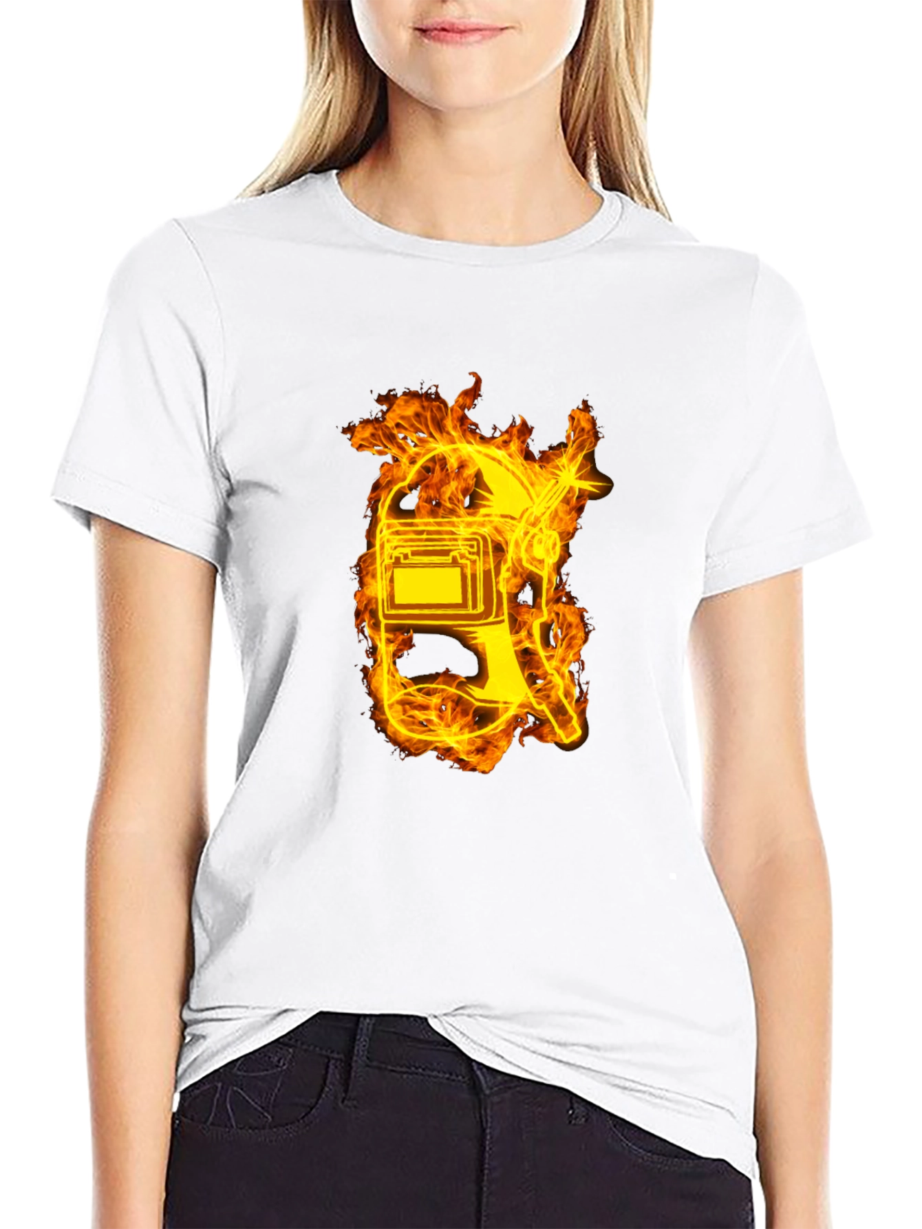 Black Flaming Welder T-Shirt - Black Cotton Tee view 9