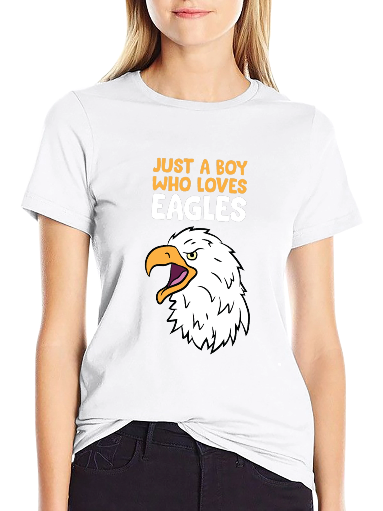 Black Just A Boy Who Loves Eagles Graphic Tee view 9