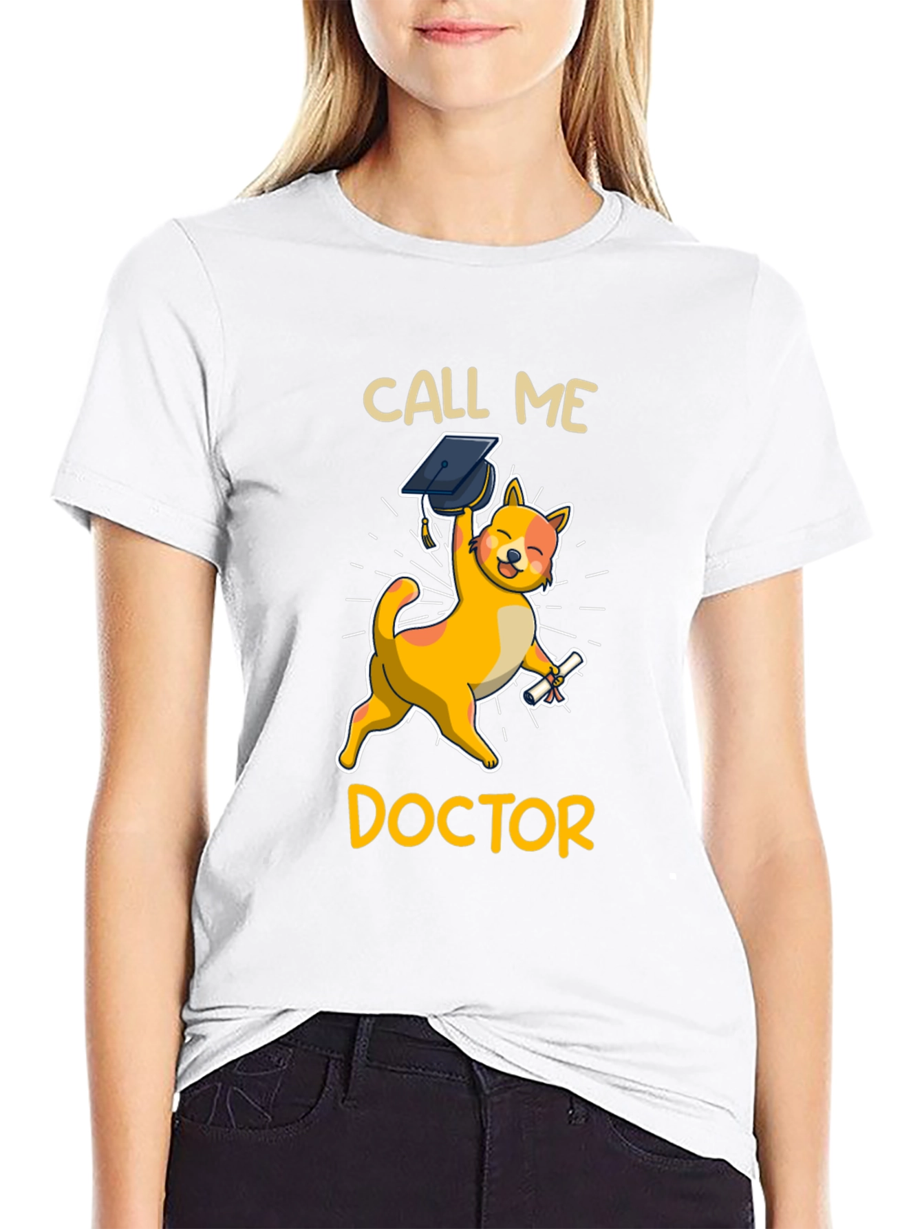 Black Call Me Doctor Grad Cat T-Shirt view 9