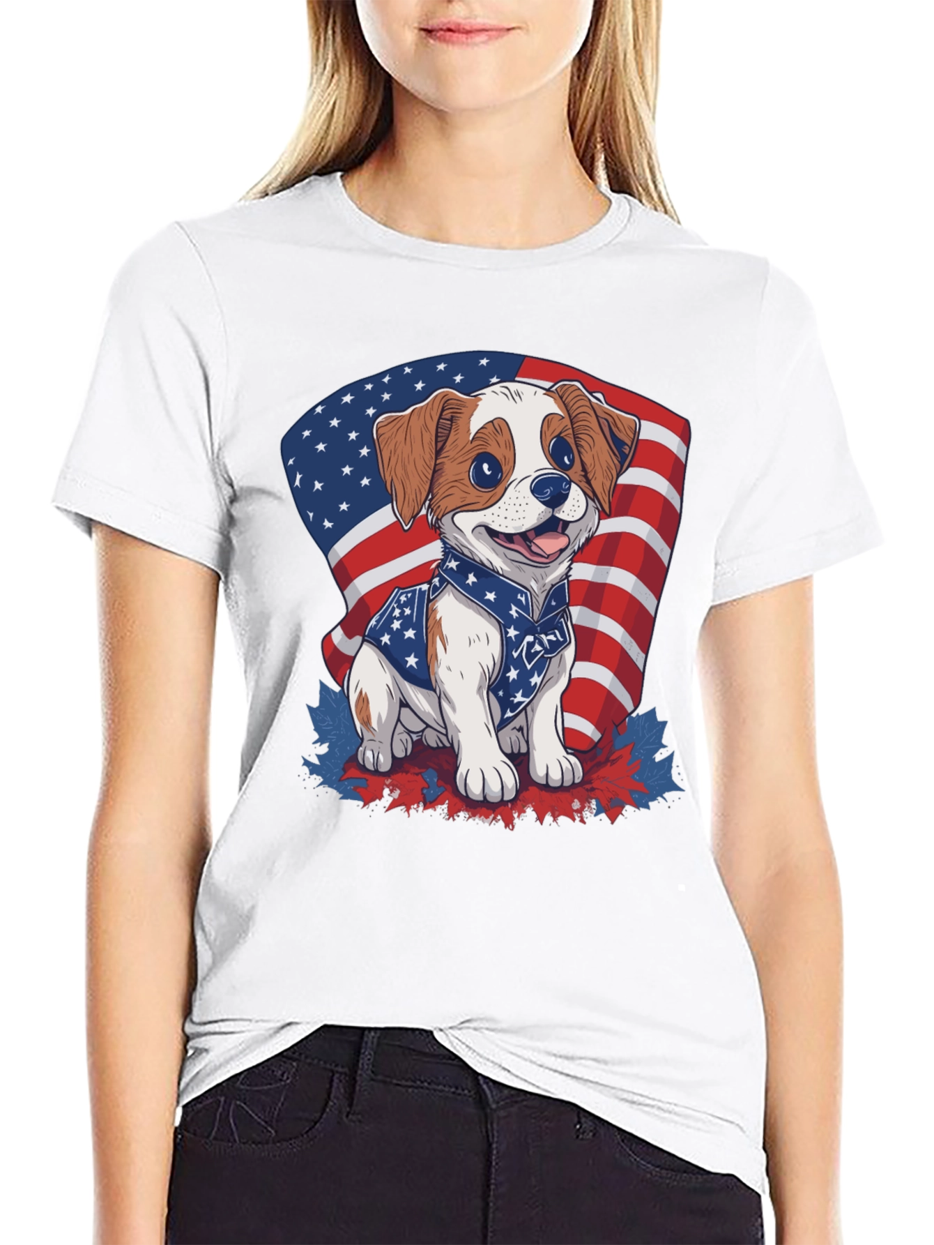 Black Patriotic Puppy T-Shirt: American Flag Dog Design view 9