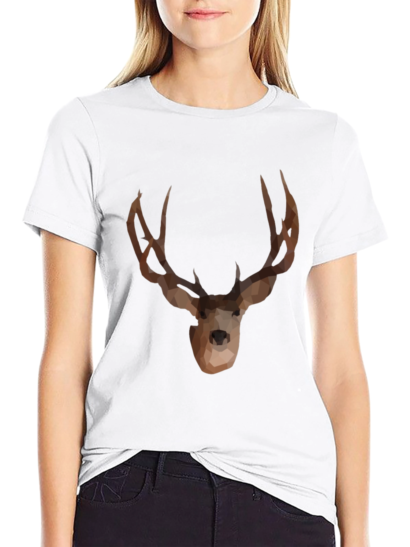 Black Geometric Deer Graphic T-Shirt - Black view 9