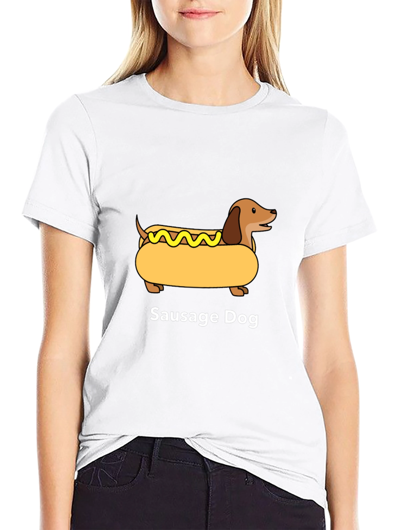 Black Sausage Dog Graphic T-Shirt - Unisex Cotton Tee view 9