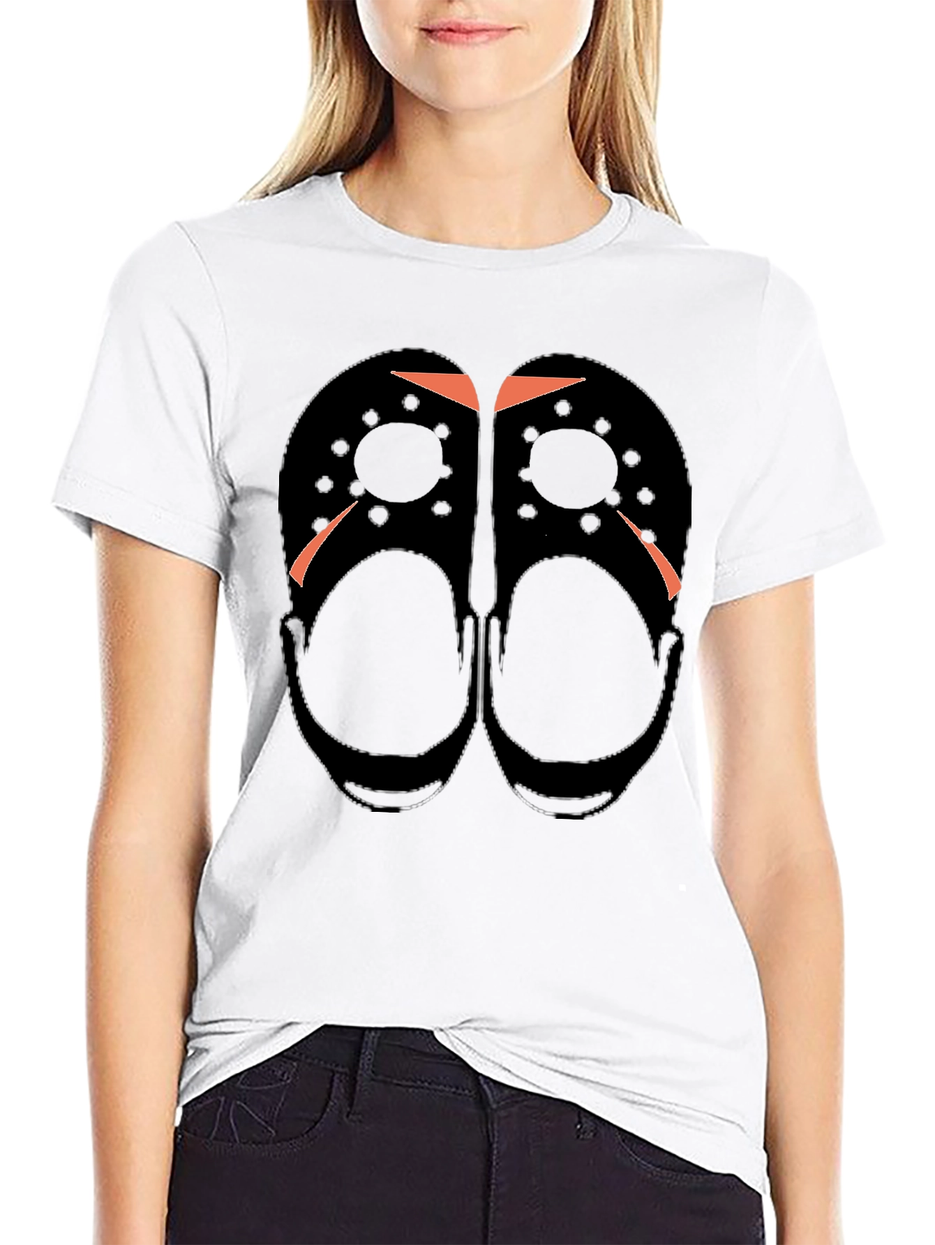 Black Hockey Mask Graphic Tee - Friday the 13th Crocs Homage T-Shirt view 9