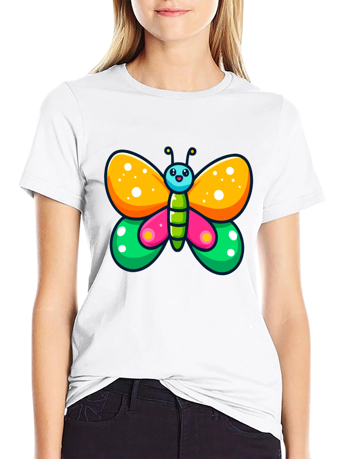 Black Cartoon Butterfly Graphic Black T-Shirt view 9