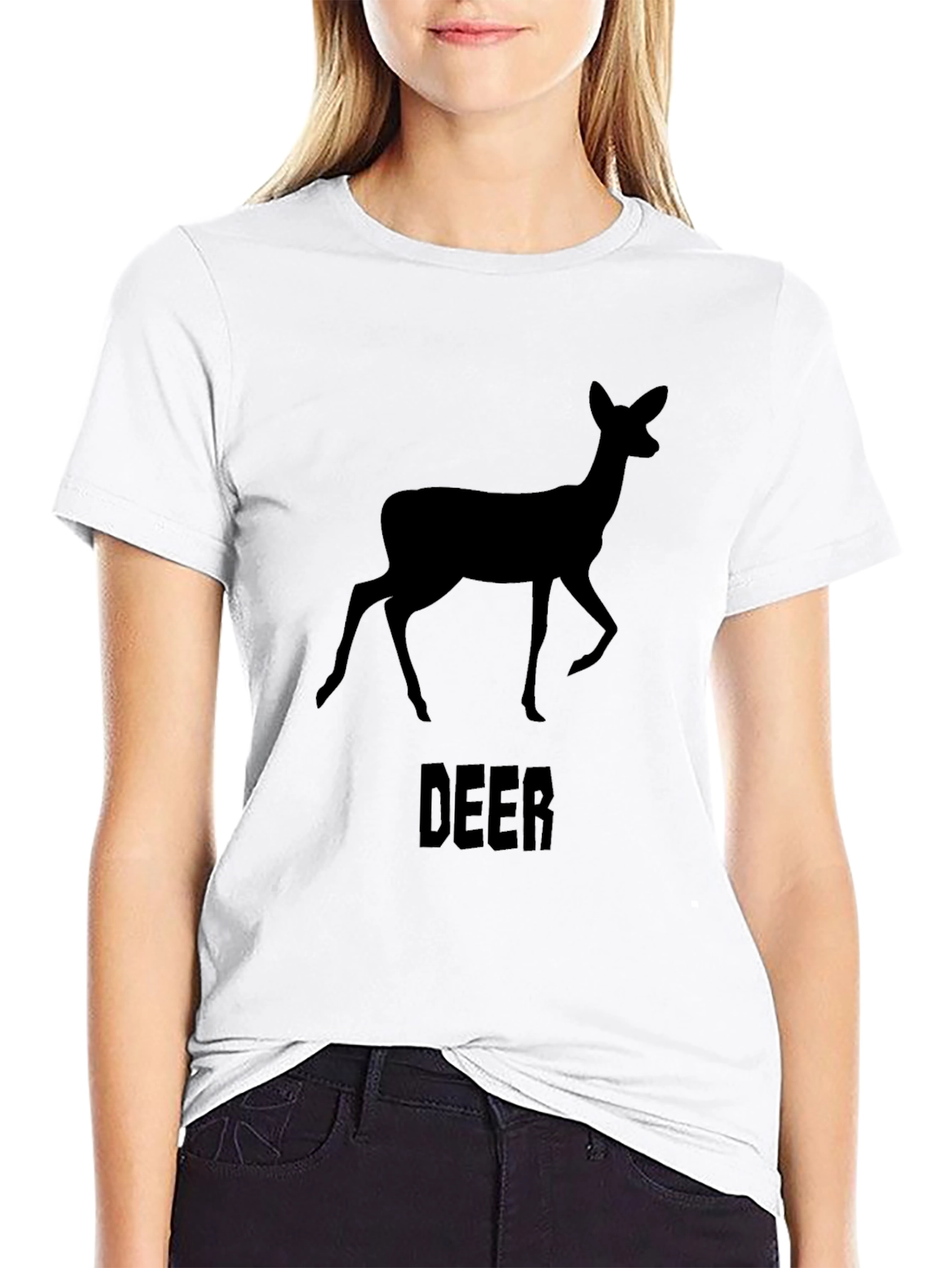 Black Deer Graphic Print Crew Neck T-Shirt view 9
